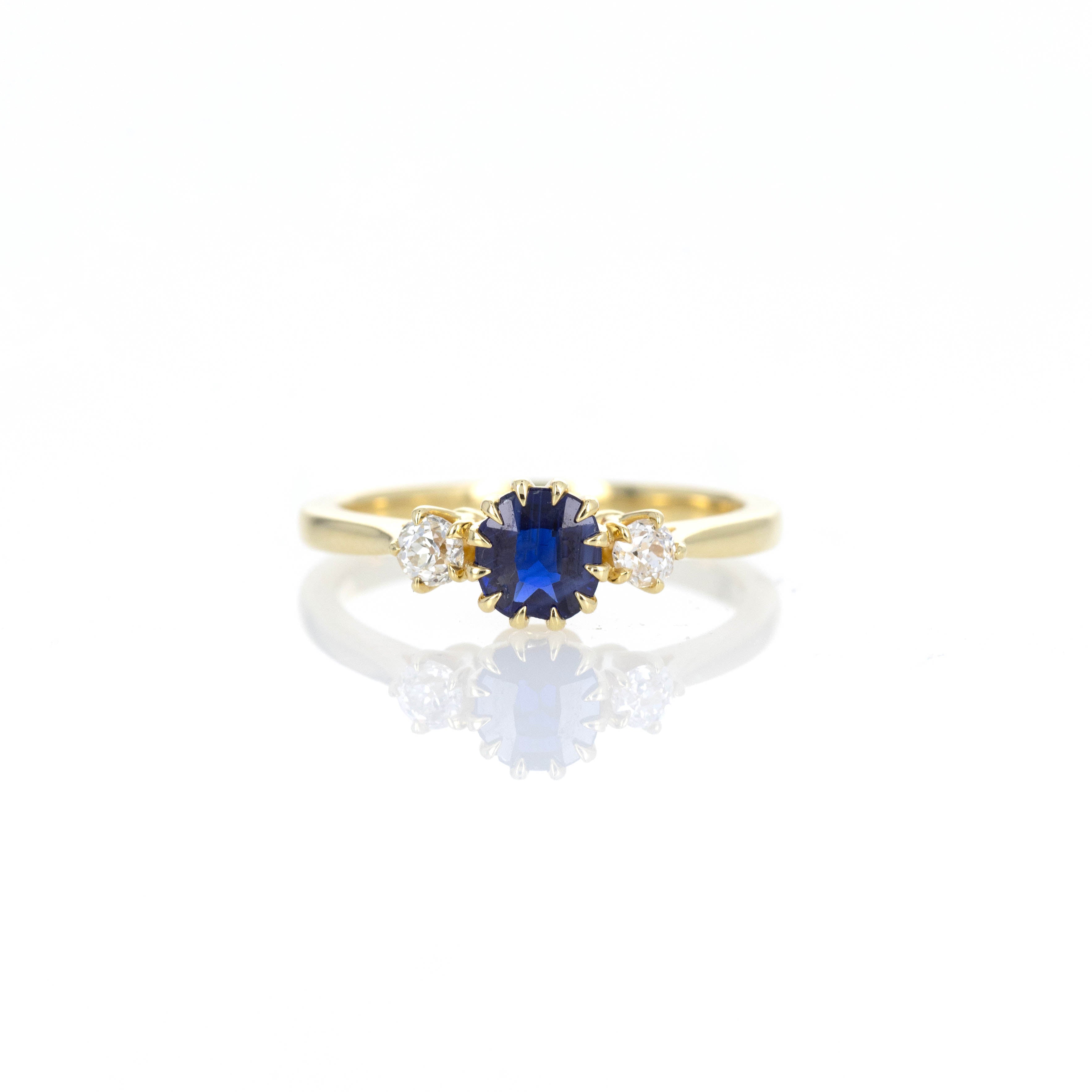 Victorian Inspired 0.62 Carat Natural Sapphire Diamond Three Stone Ring - Queen May