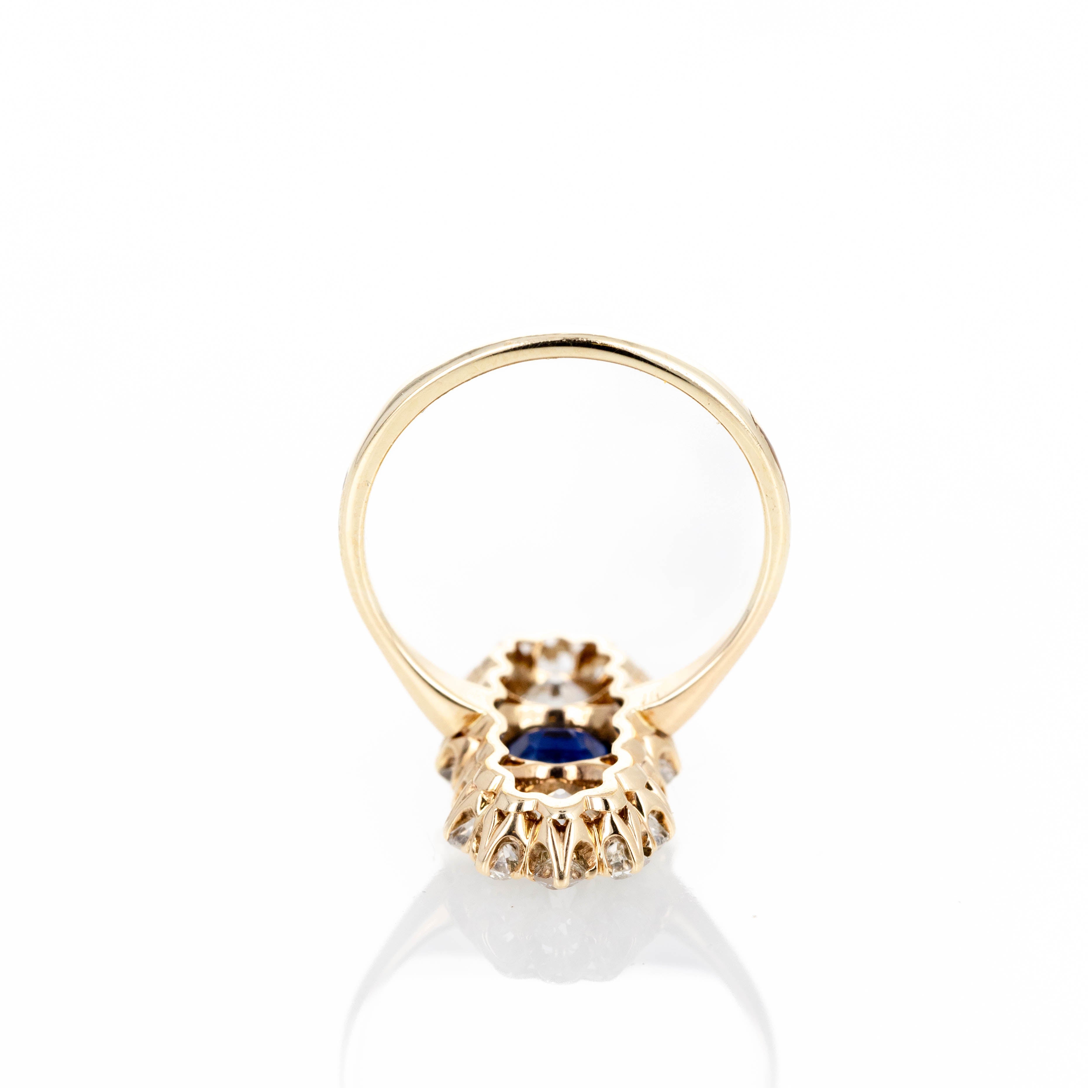 Antique Victorian 14K Yellow Gold 0.95 Carat Sapphire Old European Diamond Ring - Queen May