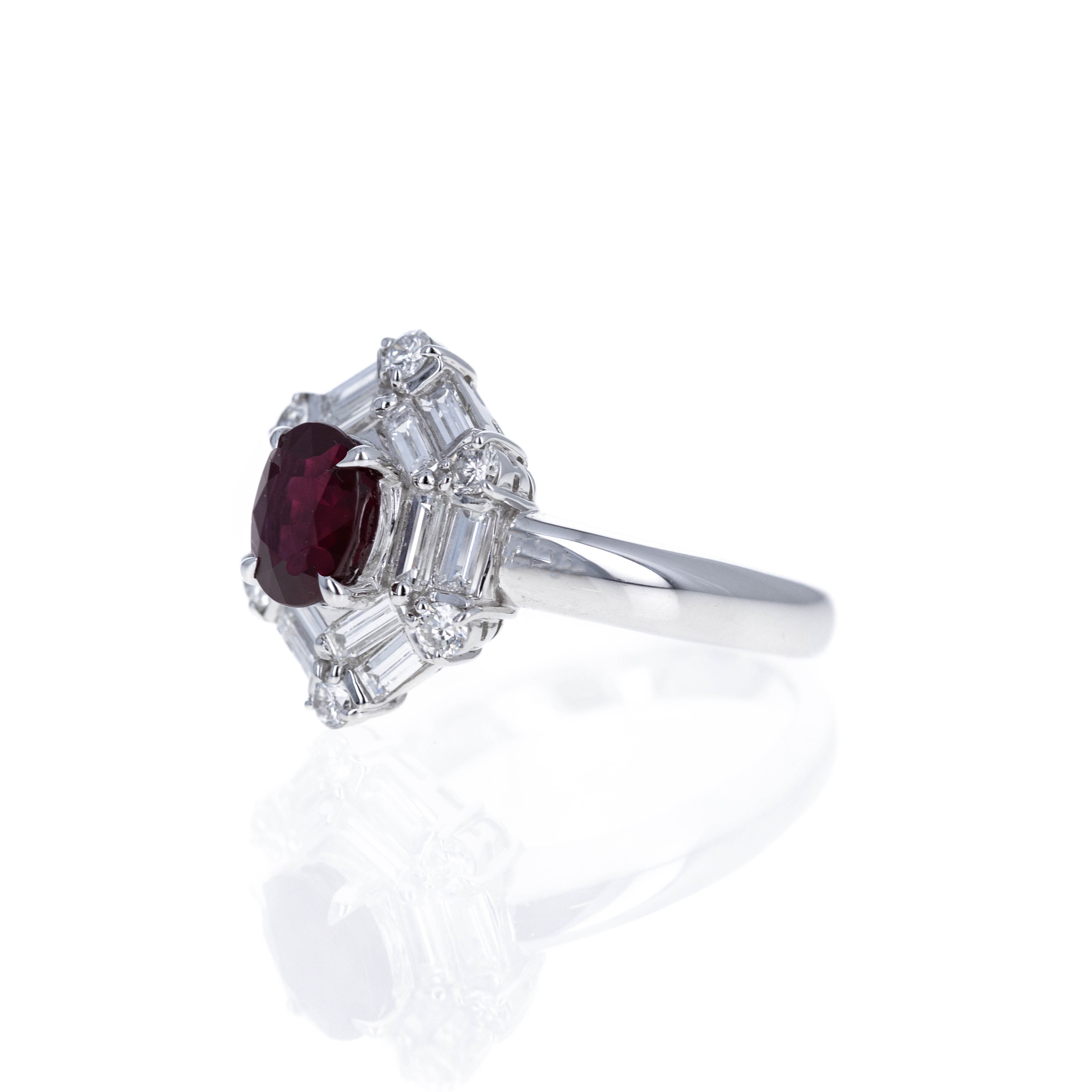 Platinum 1.35 Carat Pigeons Blood Ruby Diamond Hexagon Ring - Queen May