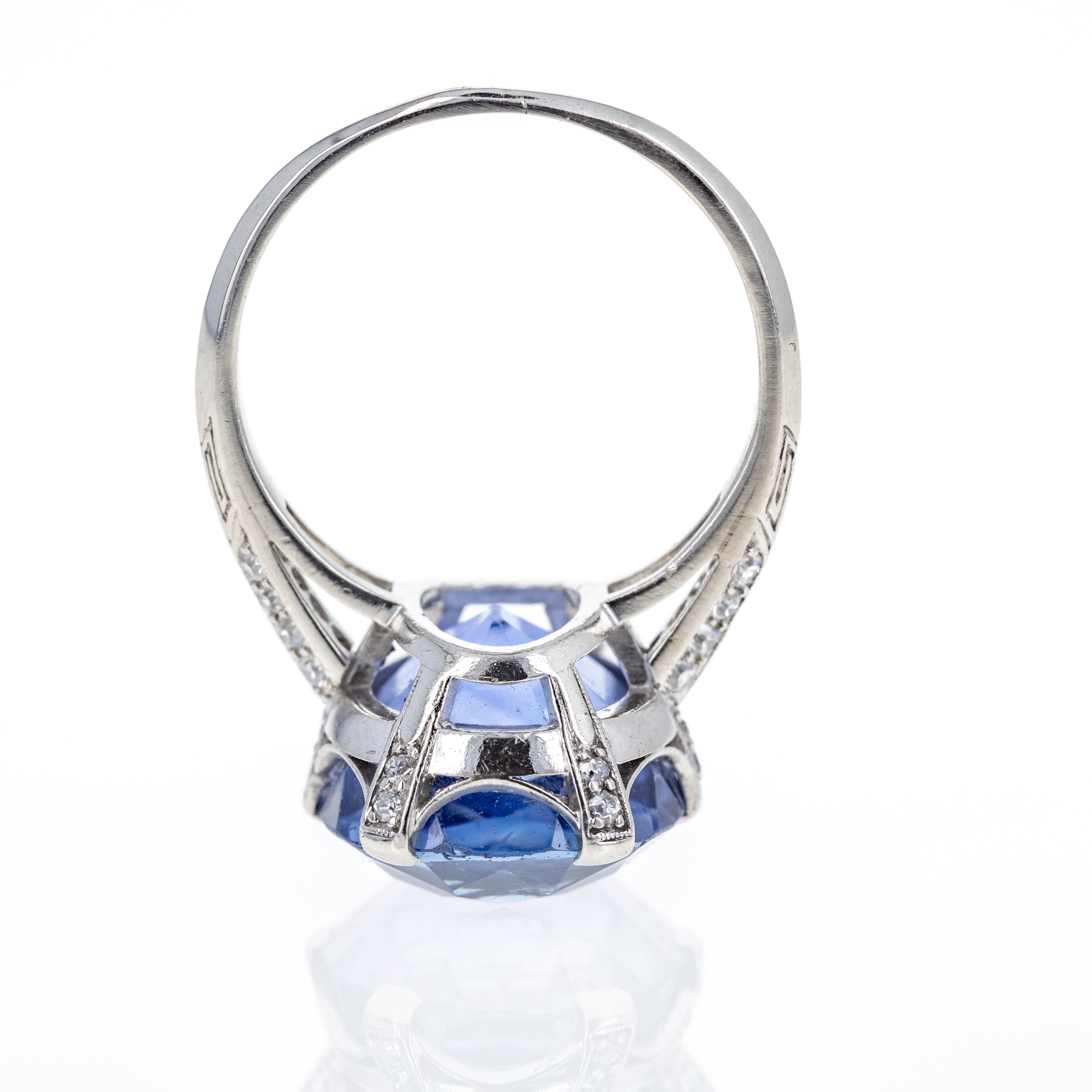 Art Deco Marcus & Co. Platinum 12 Carat No Heat Sapphire Diamond Ring - Queen May