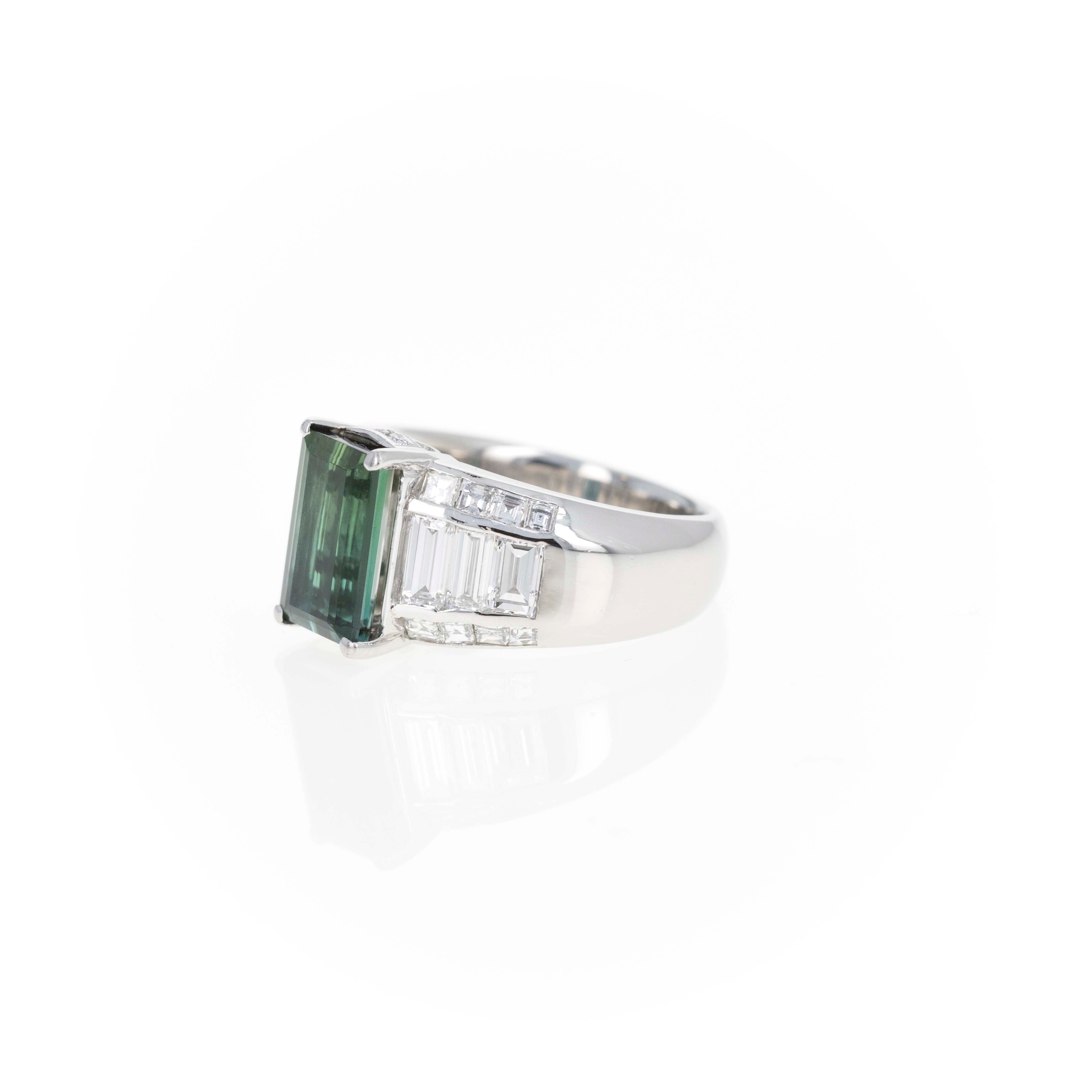 Platinum 3.06 Carat Green Tourmaline Diamond Ring - Queen May