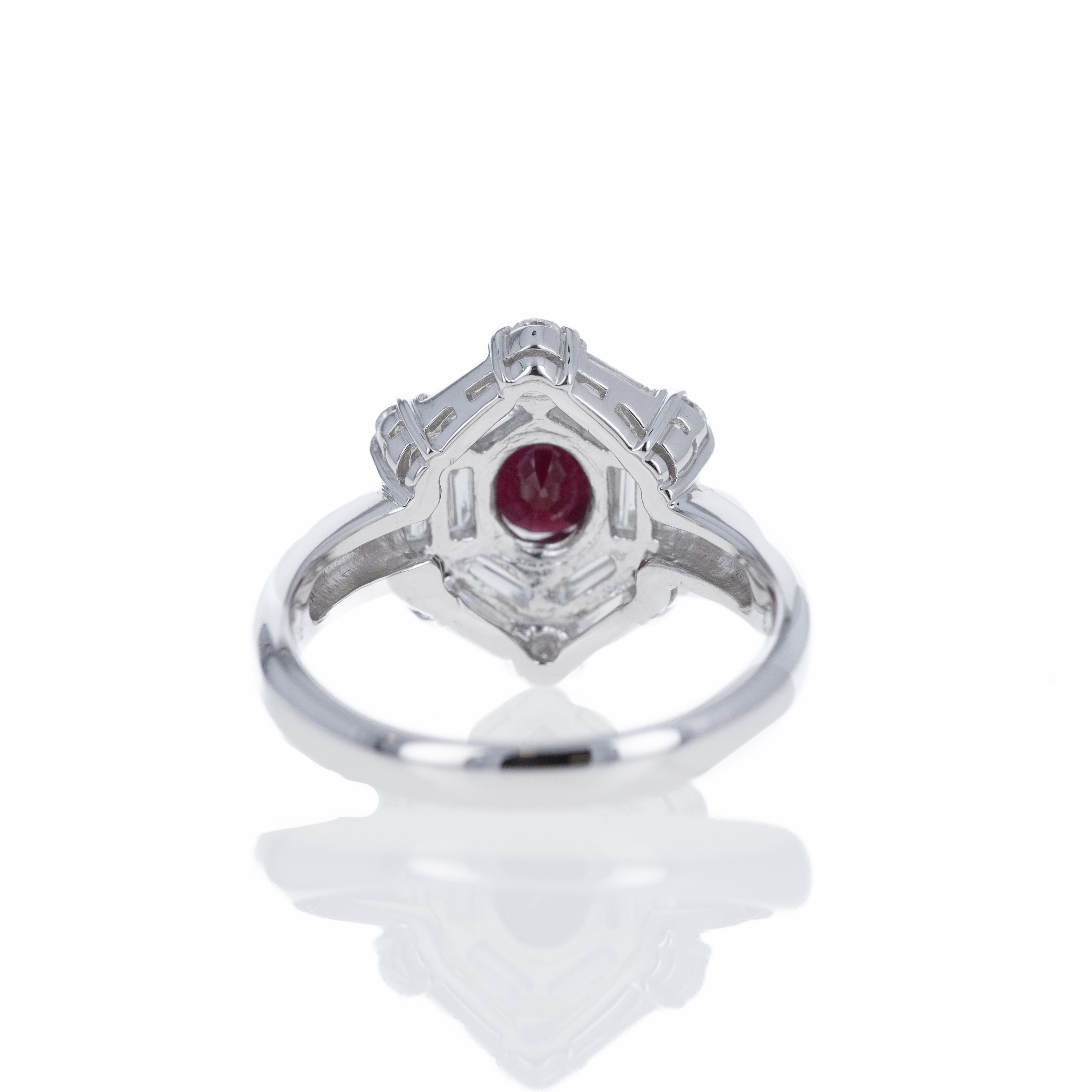 Platinum 1.35 Carat Pigeons Blood Ruby Diamond Hexagon Ring - Queen May