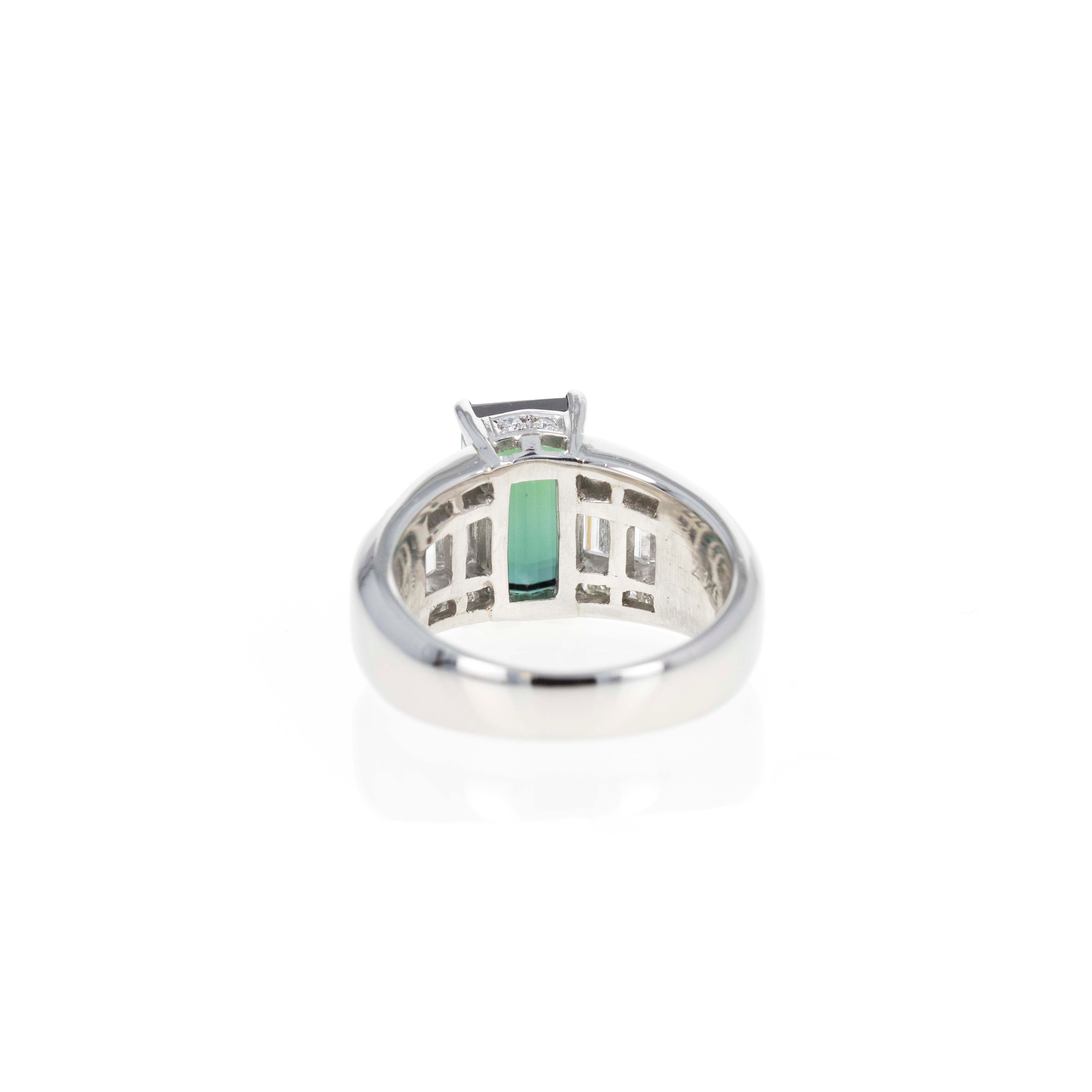 Platinum 3.06 Carat Green Tourmaline Diamond Ring - Queen May
