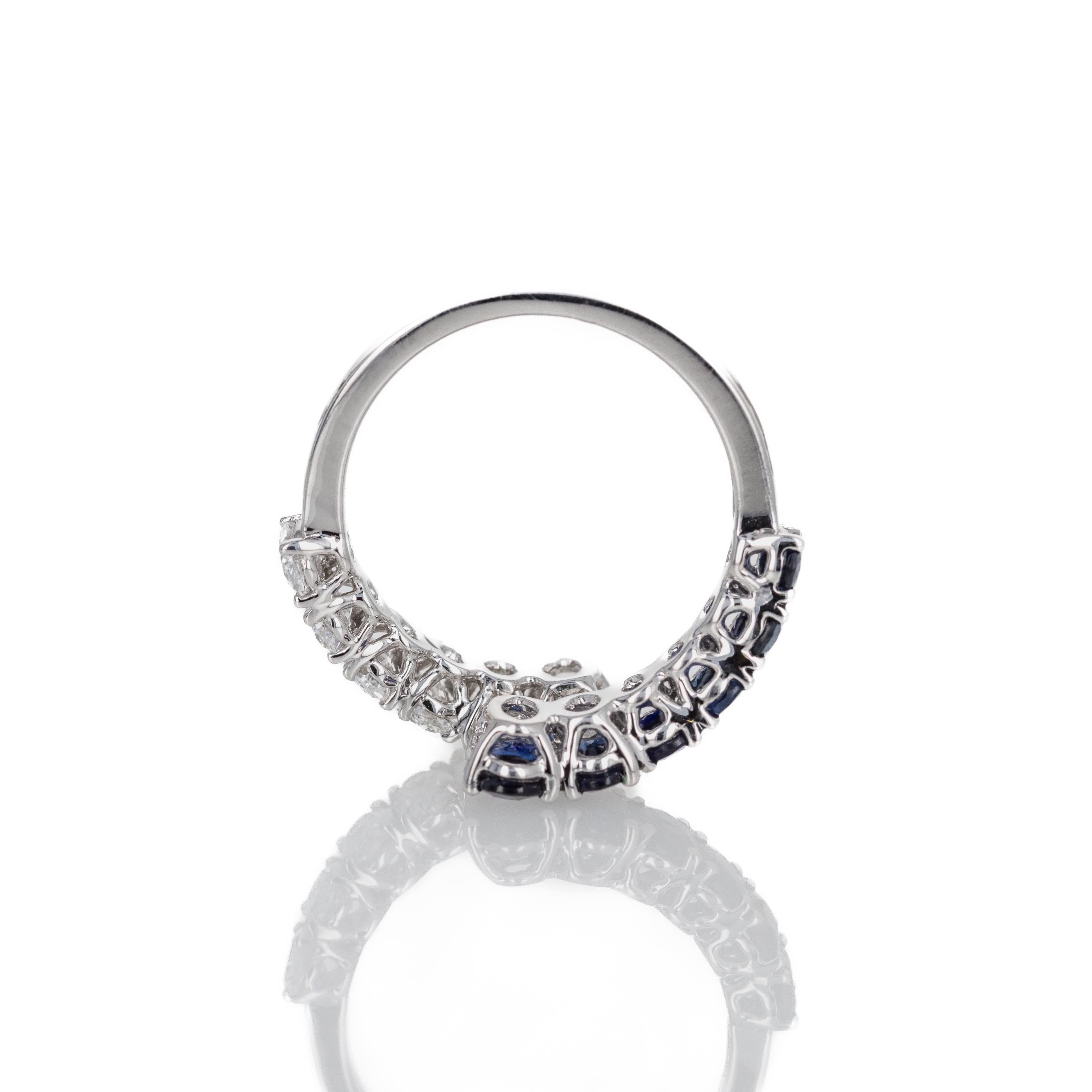 18K White Gold Oval Sapphire Diamond Bypass Ring - Queen May