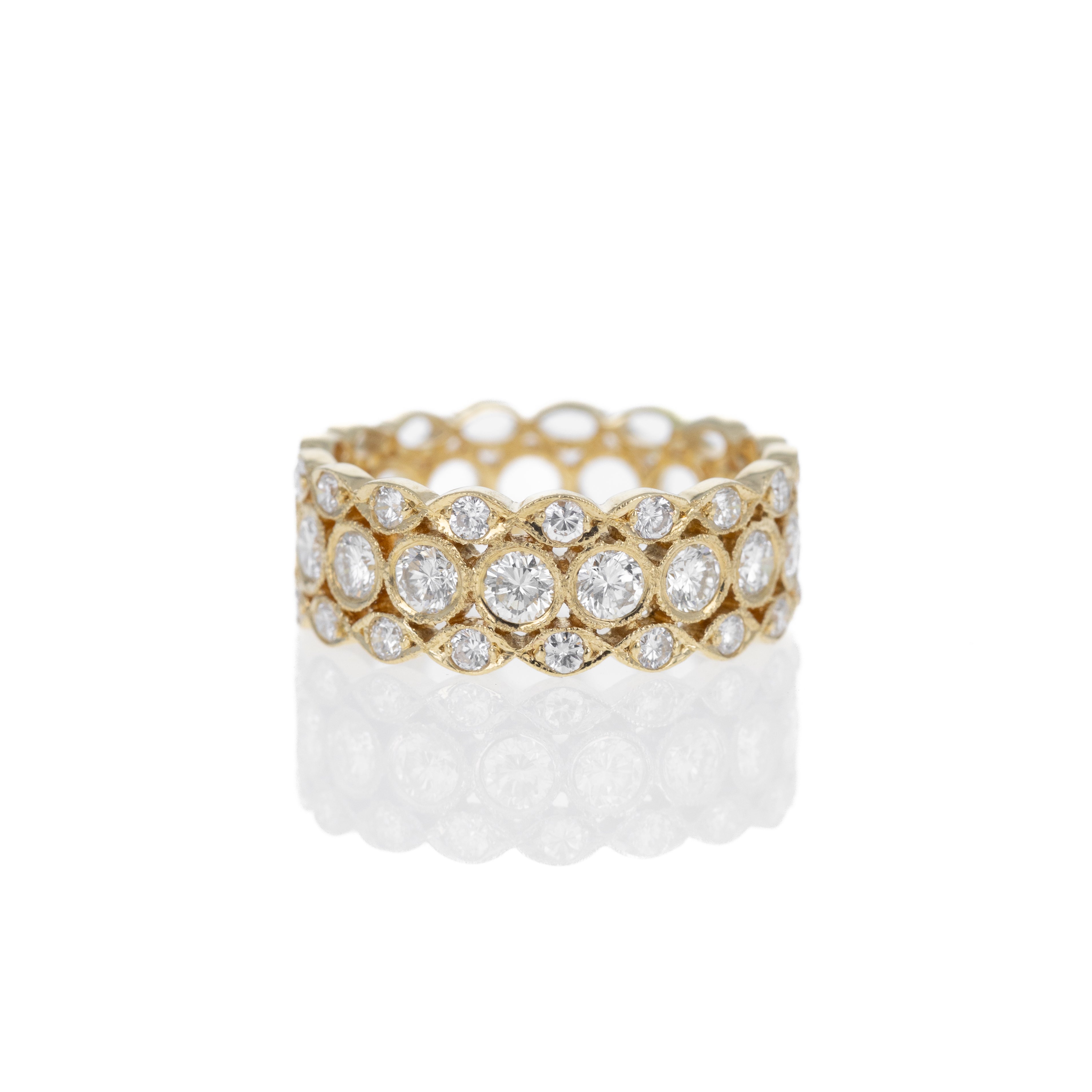 18K Yellow Gold 1.21 Carat Diamond Pave Lattice Milgrain Band - Queen May