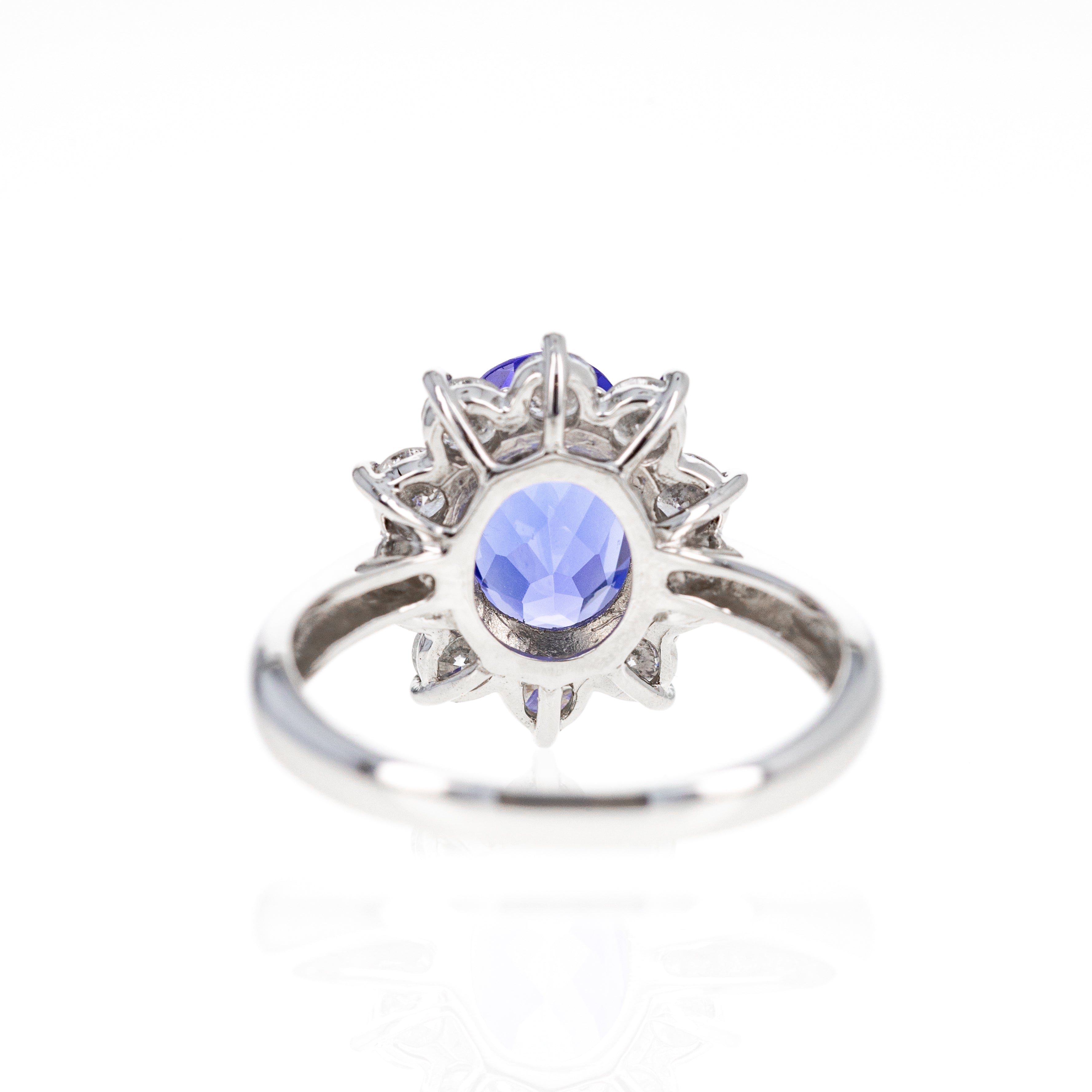 Platinum 2.12 Carat Tanzanite Diamond Floral Halo Ring - Queen May