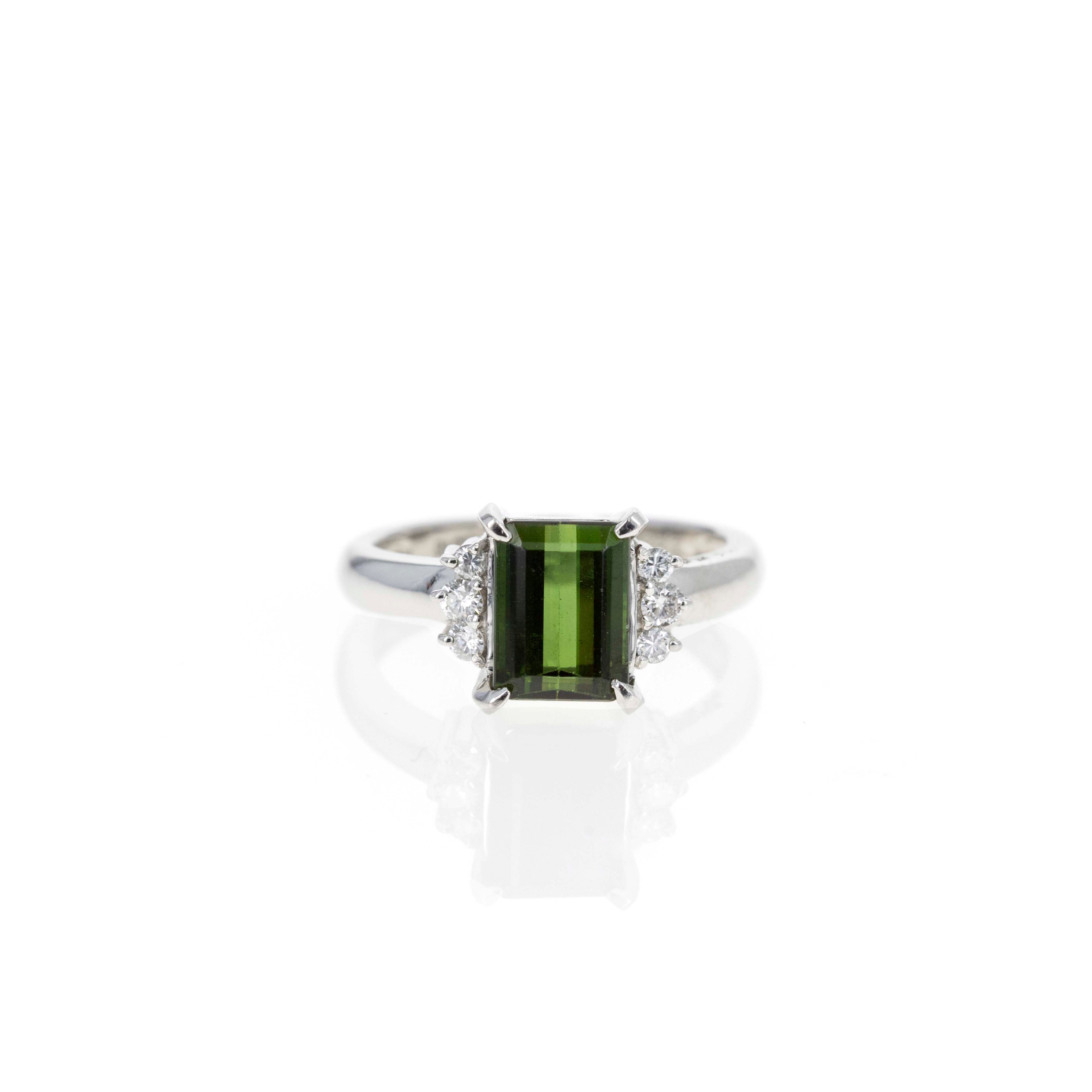 Platinum 2.26 Carat Green Tourmaline Diamond Ring - Queen May