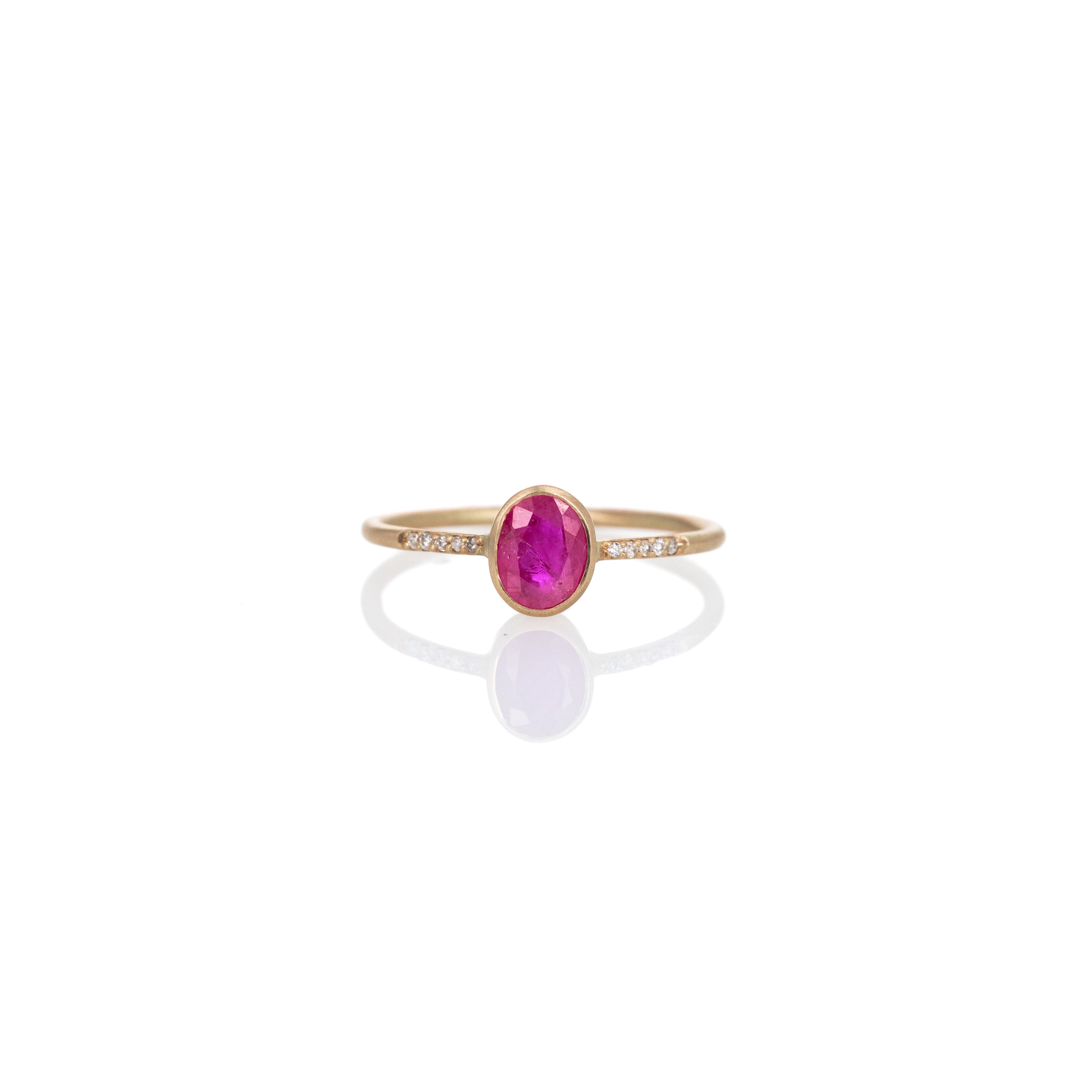 14K Yellow Gold 0.72 Carat Ruby Diamond Bezel Ring - Queen May