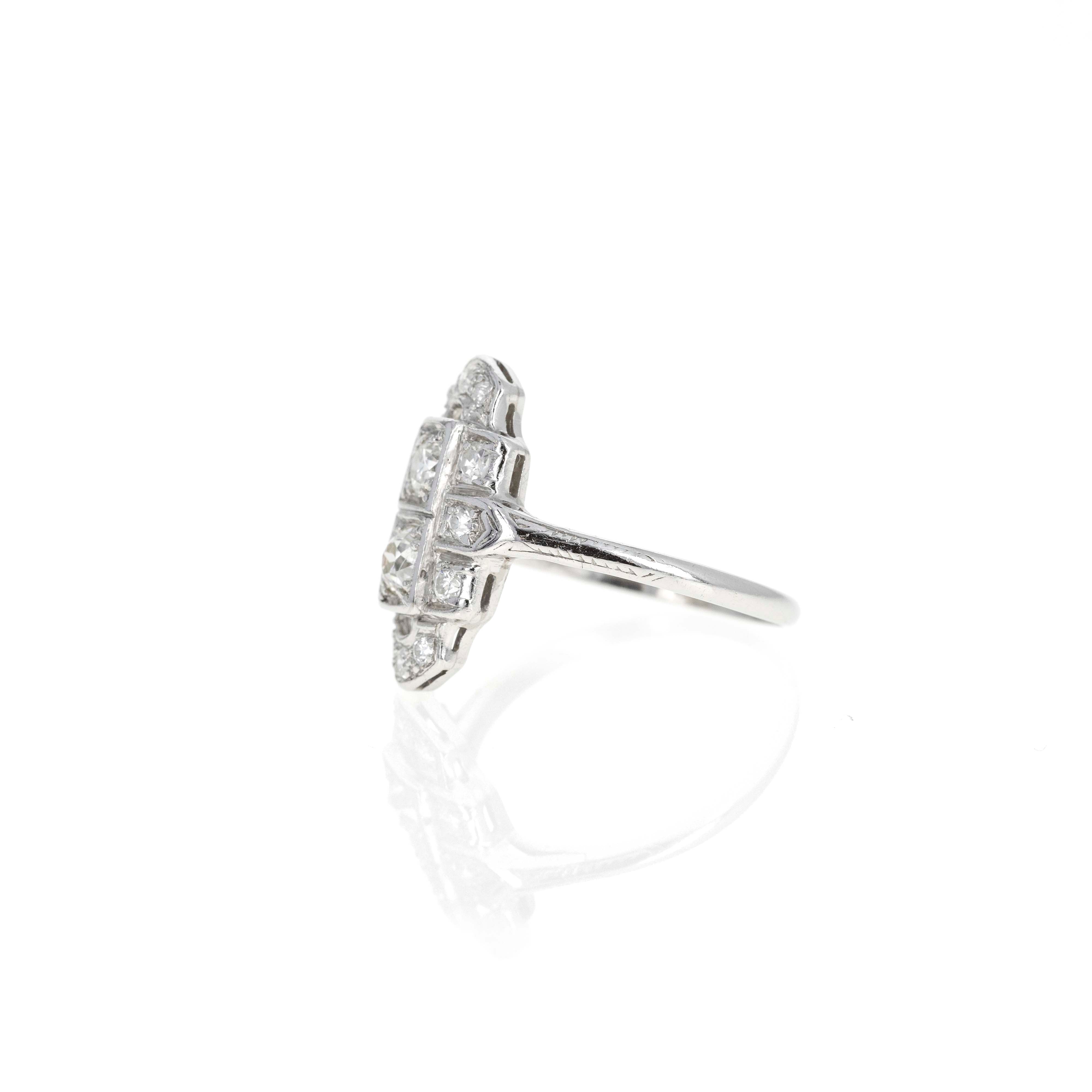 Art Deco Platinum 0.50 Carat Old European Diamond Shield Ring - Queen May