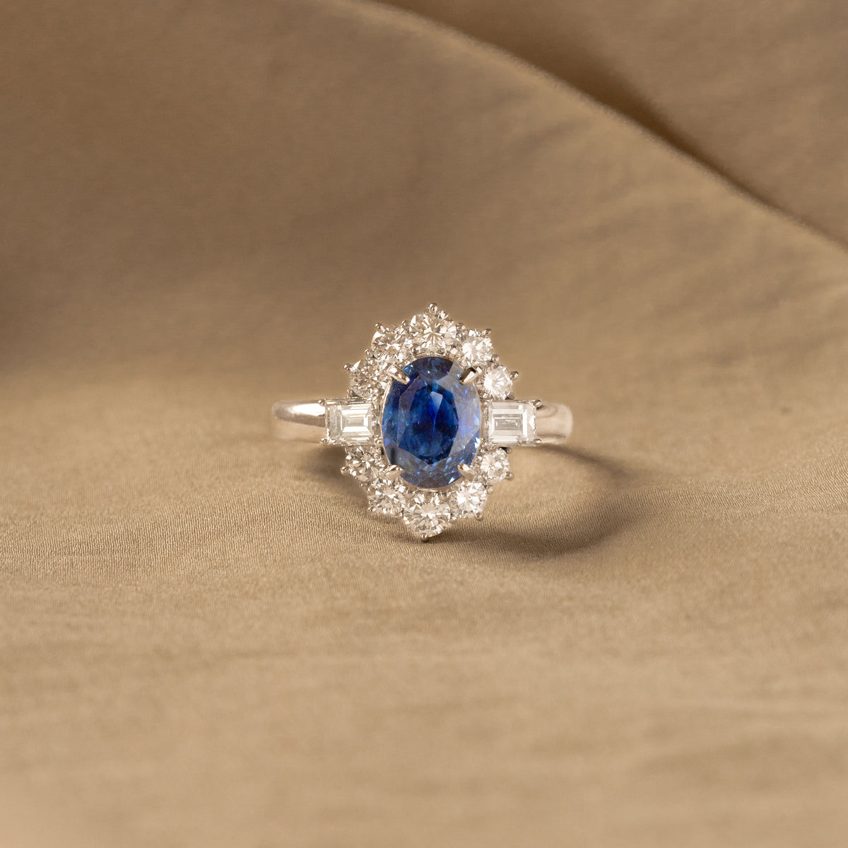 2.52 Carat Oval Natural No Heat Sapphire Diamond Halo Ring - Queen May