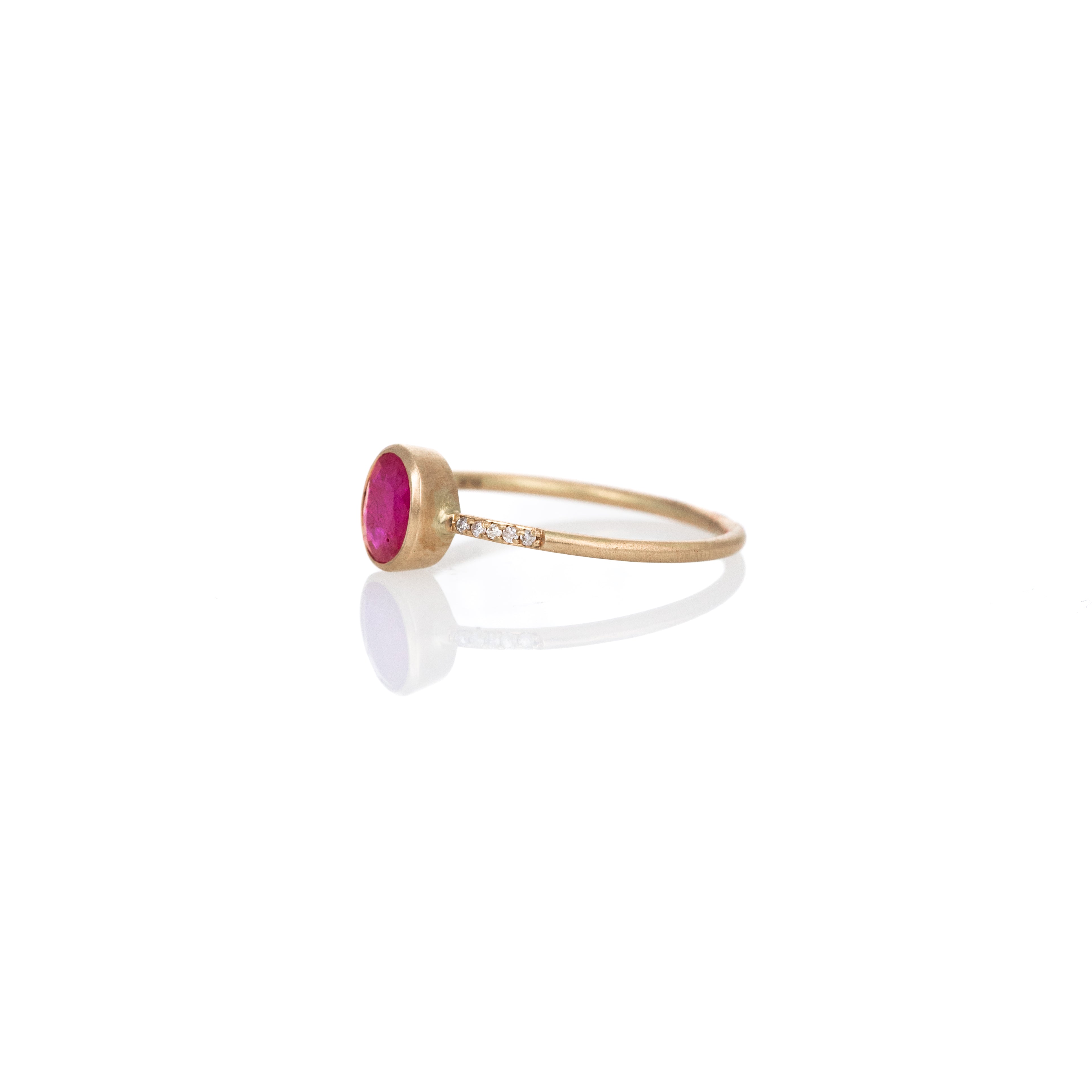 14K Yellow Gold 0.72 Carat Ruby Diamond Bezel Ring - Queen May