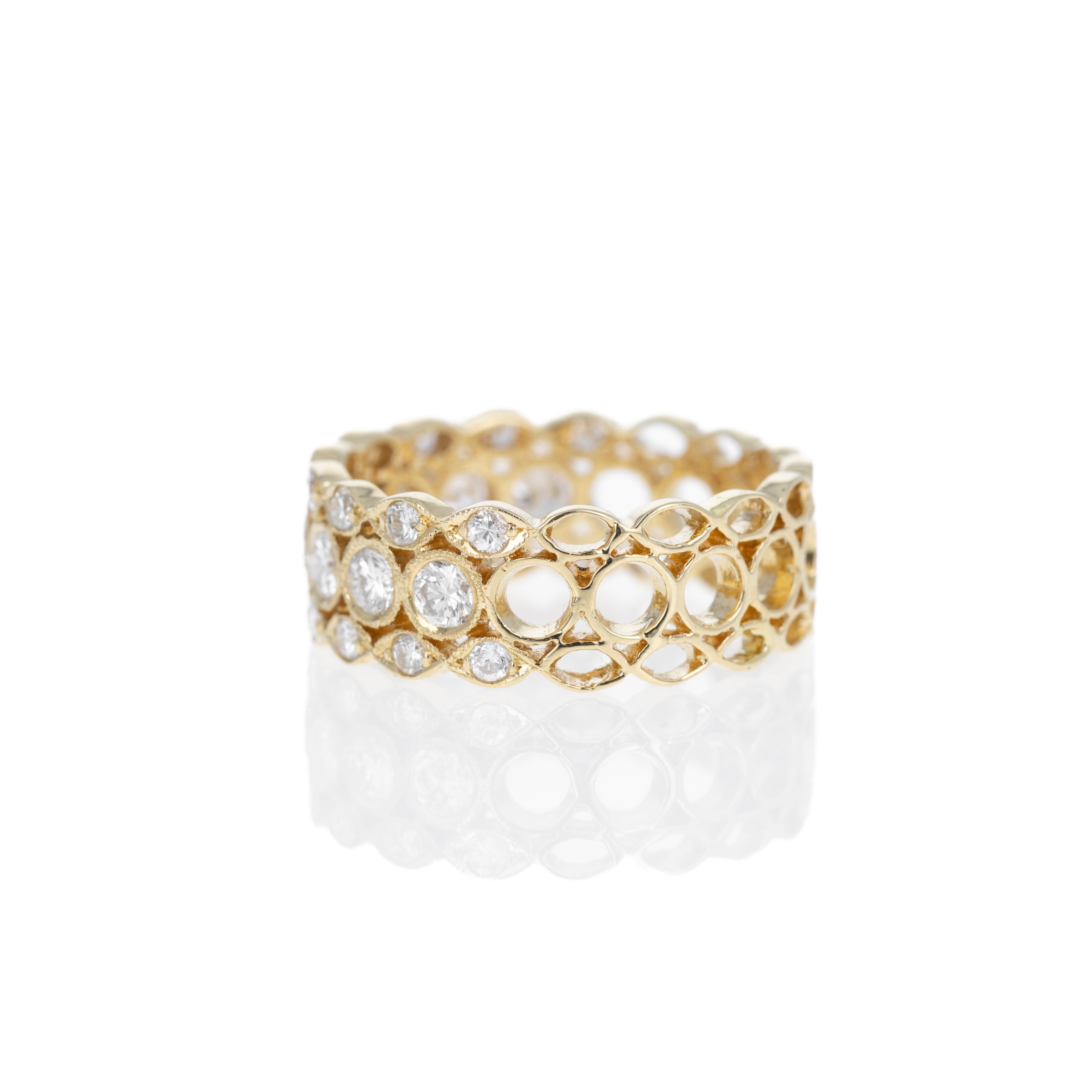 18K Yellow Gold 1.21 Carat Diamond Pave Lattice Milgrain Band - Queen May