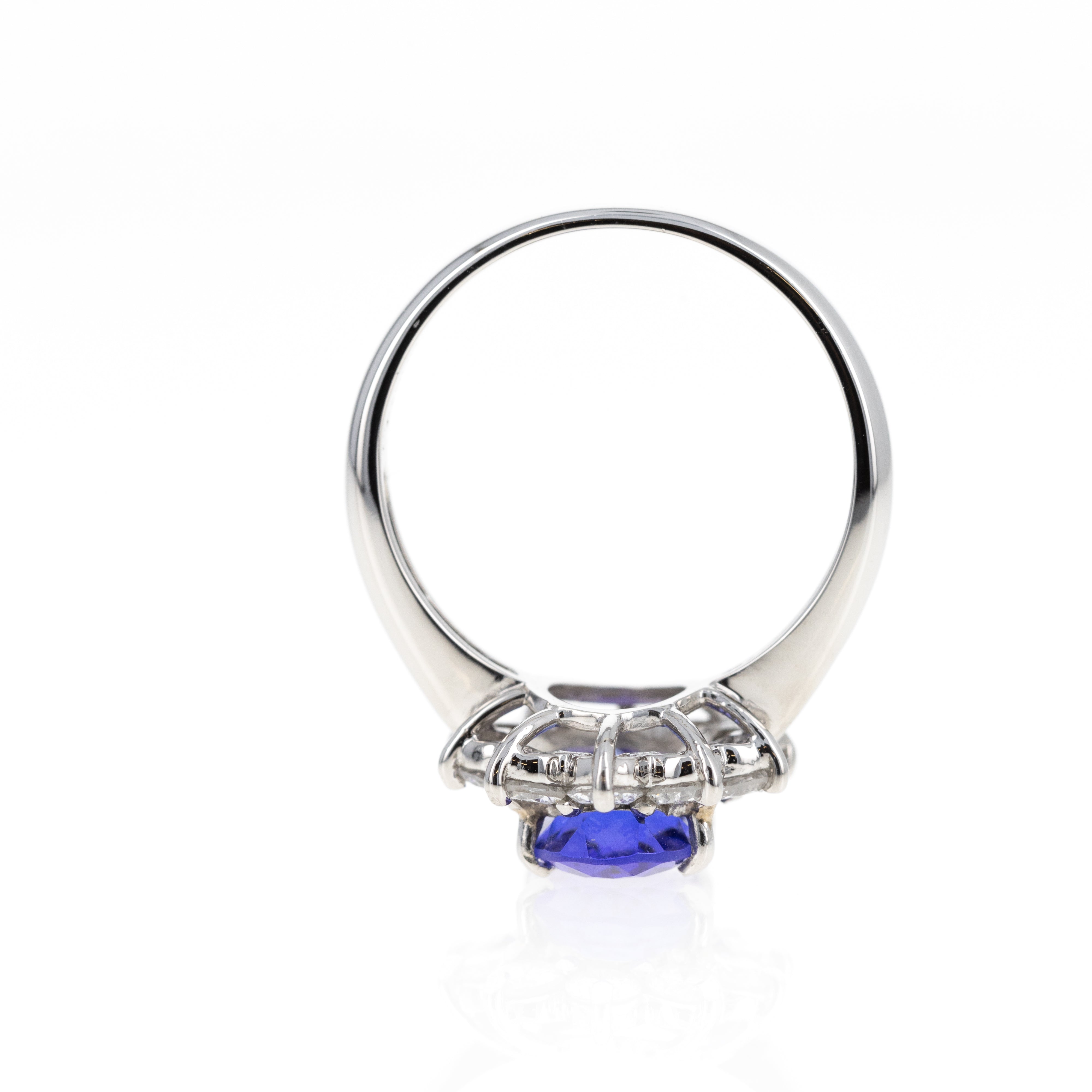 Platinum 2.12 Carat Tanzanite Diamond Floral Halo Ring - Queen May