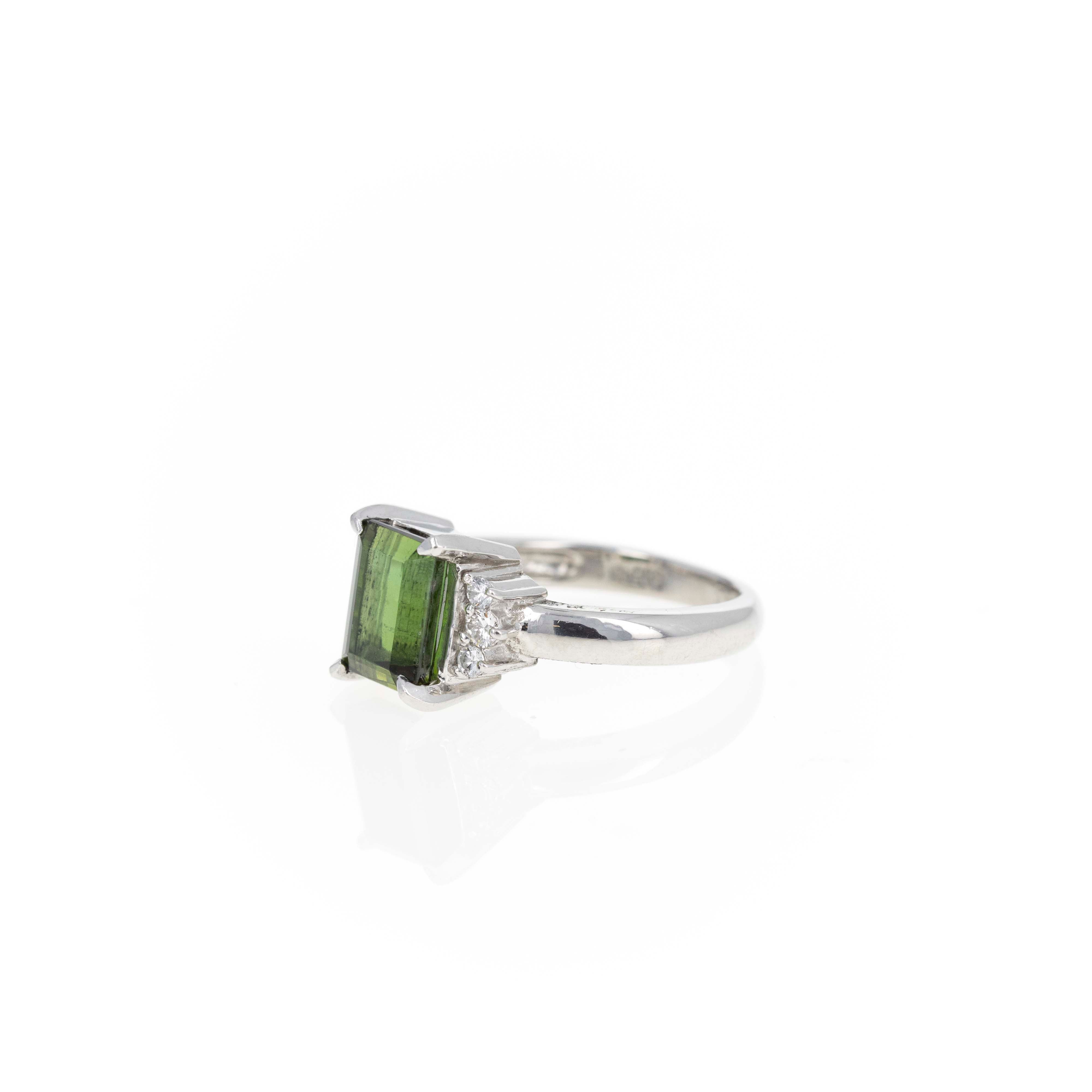 Platinum 2.26 Carat Green Tourmaline Diamond Ring - Queen May