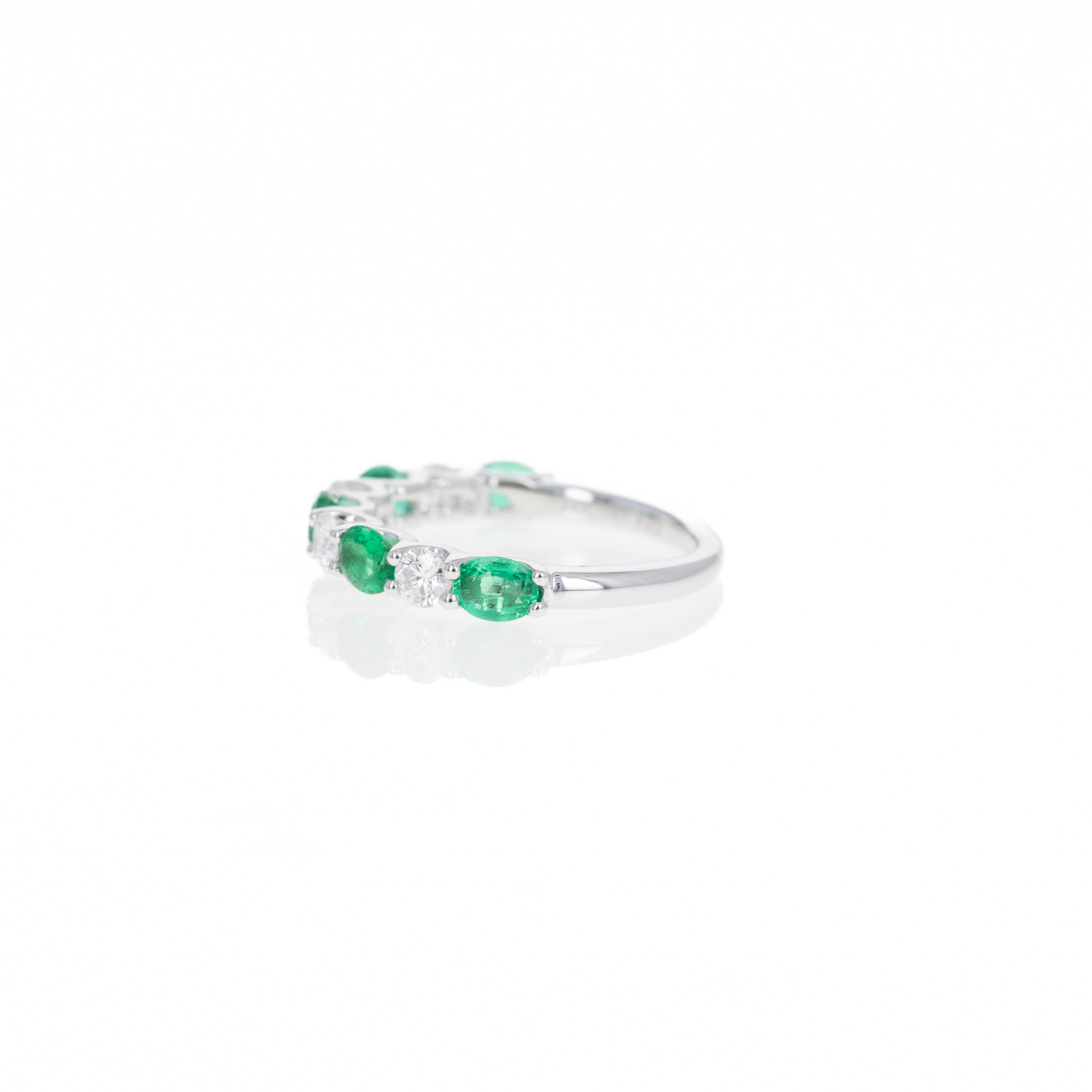 14K White Gold Emerald, Ruby, Or Sapphire & Diamond Band - Queen May