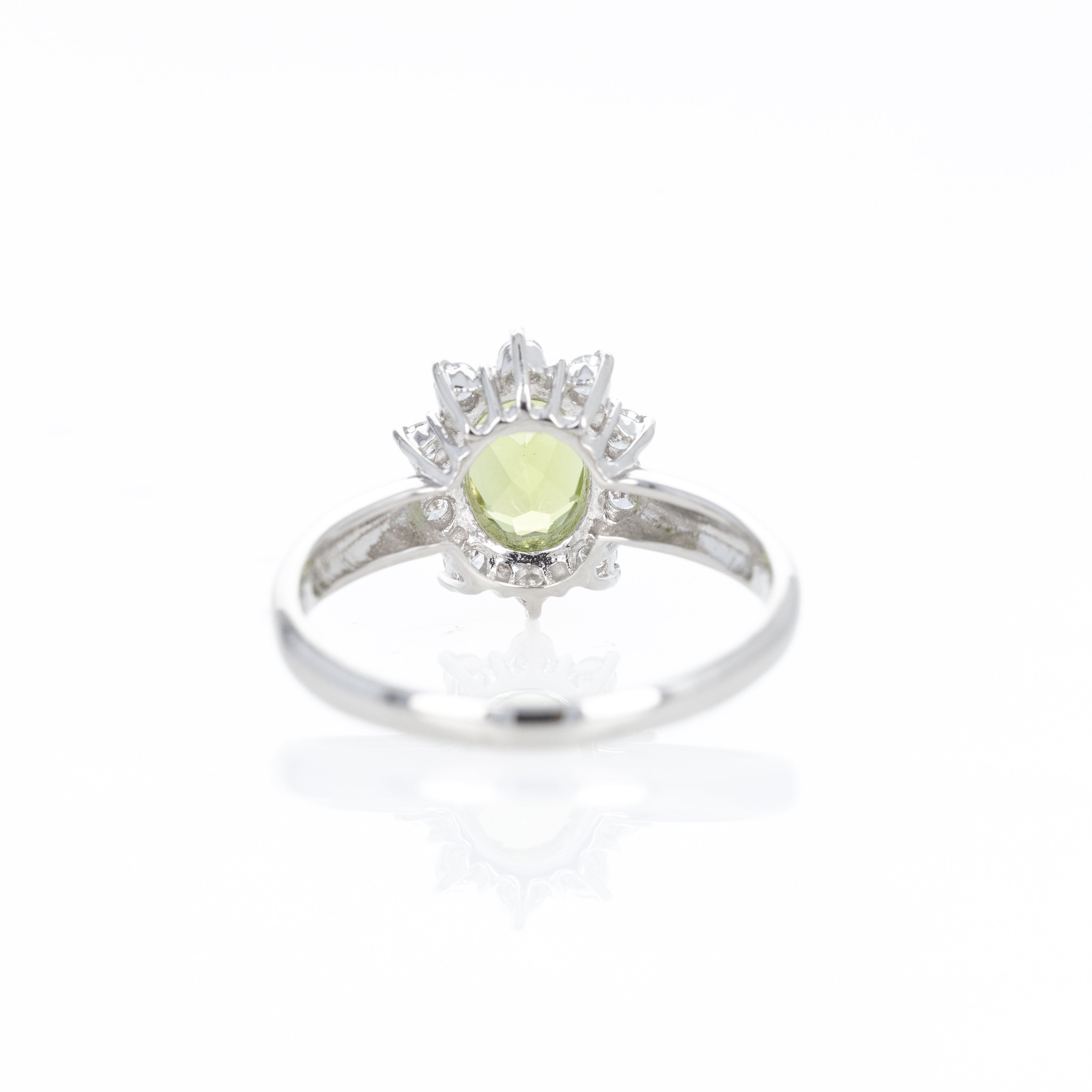 Platinum 1.32 Carat Peridot Diamond Halo Ring - Queen May