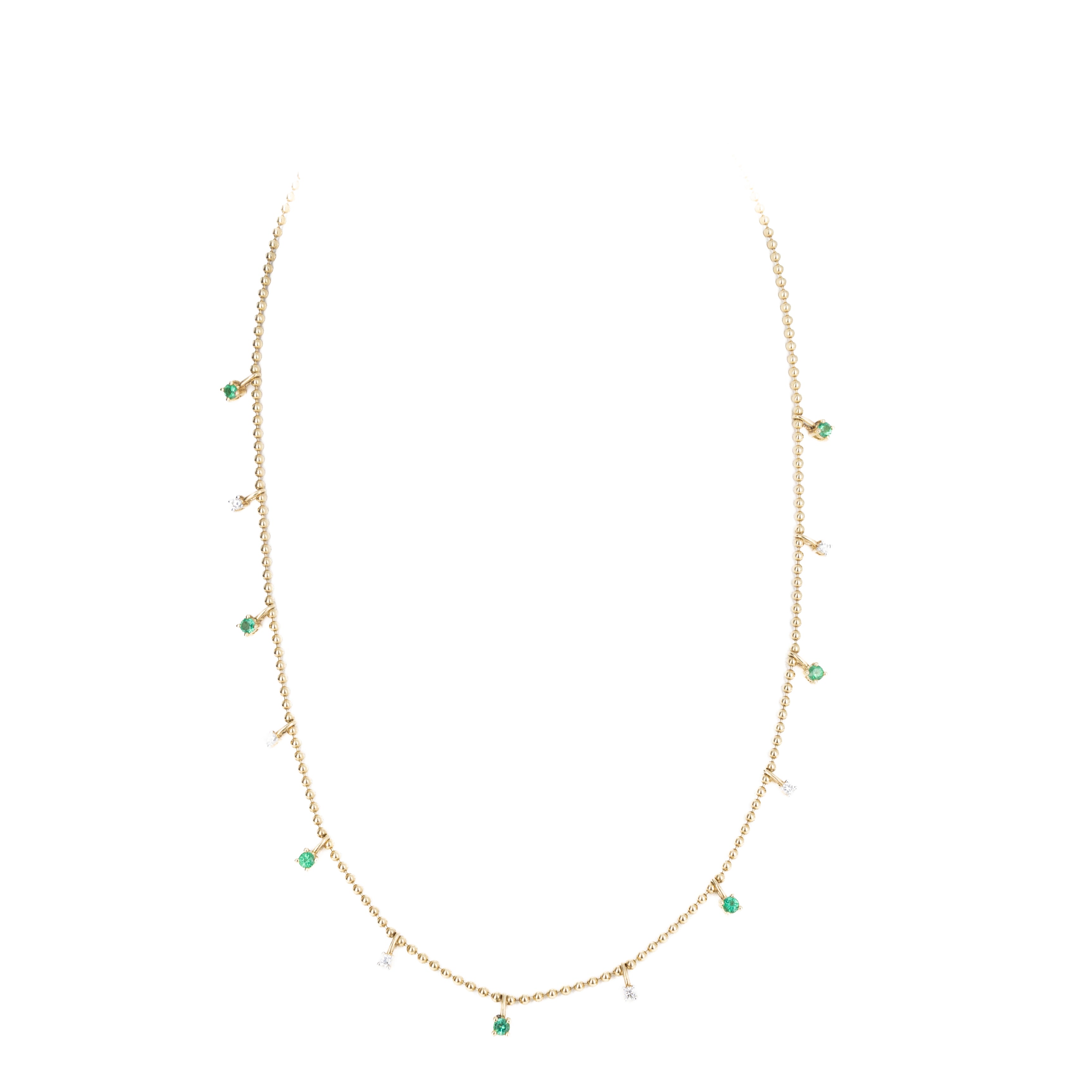 14K Yellow Gold Emerald Diamond Bead Necklace - Queen May