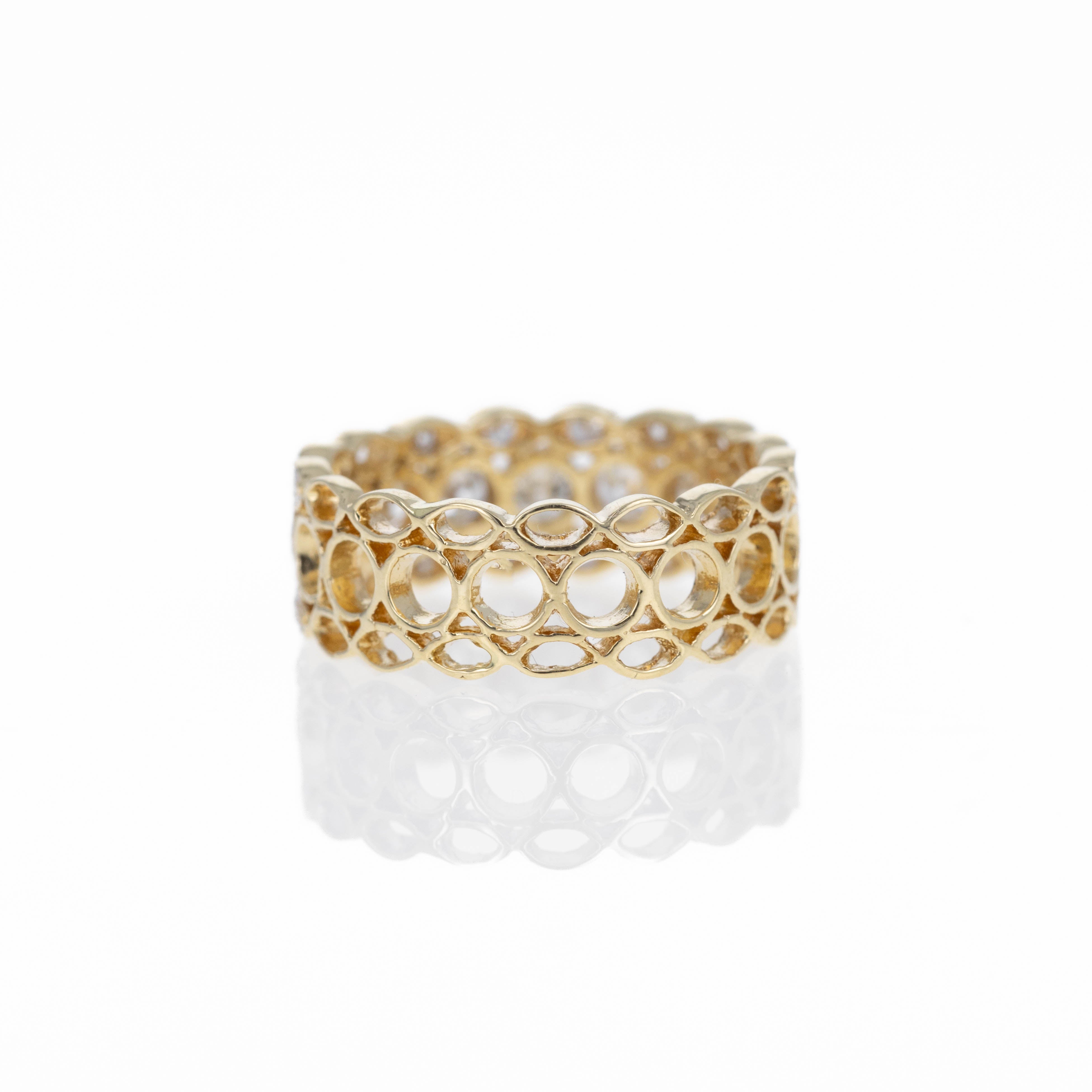 18K Yellow Gold 1.21 Carat Diamond Pave Lattice Milgrain Band - Queen May