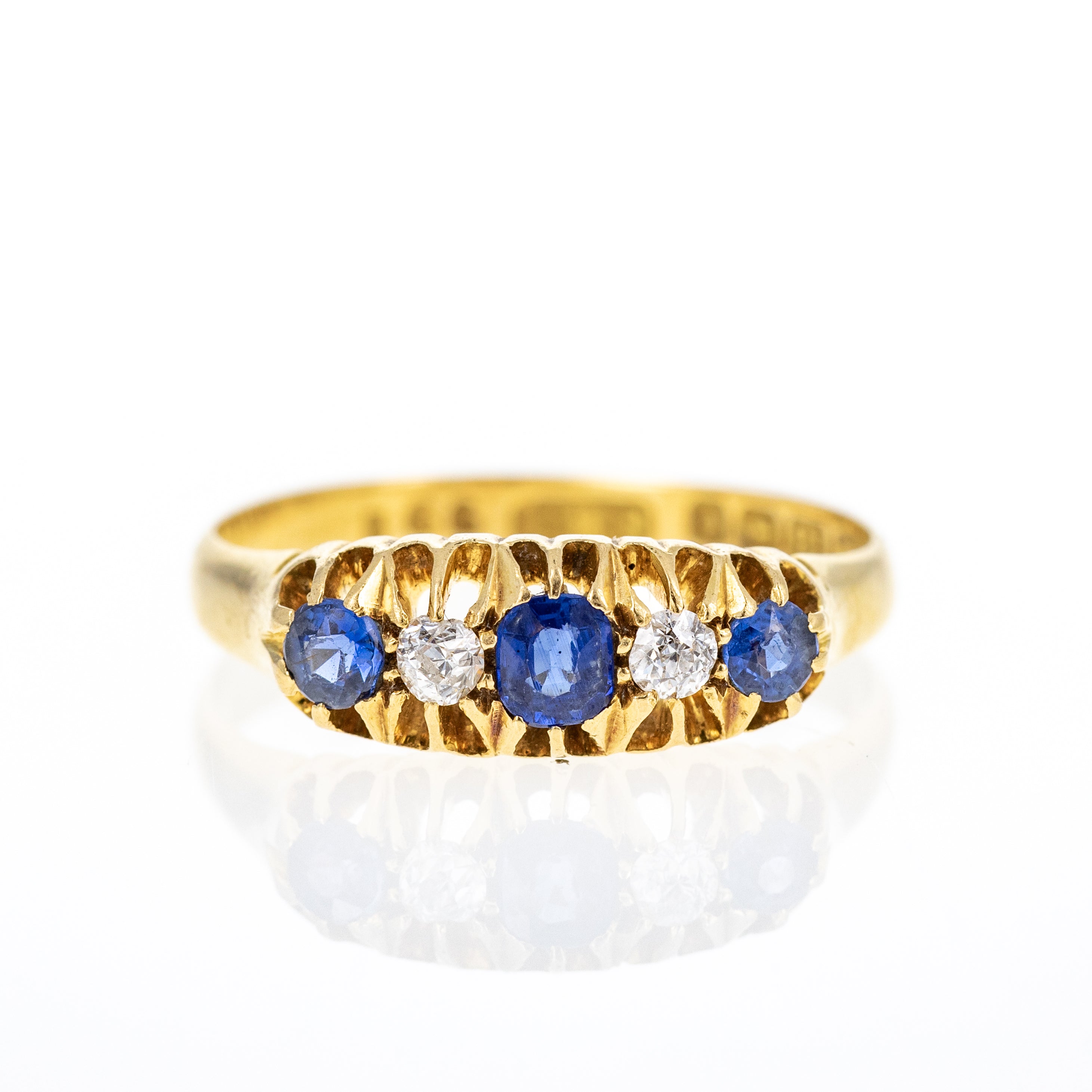 Victorian 18K Yellow Gold 0.35 Carat Sapphire Diamond Five Stone Ring - Queen May