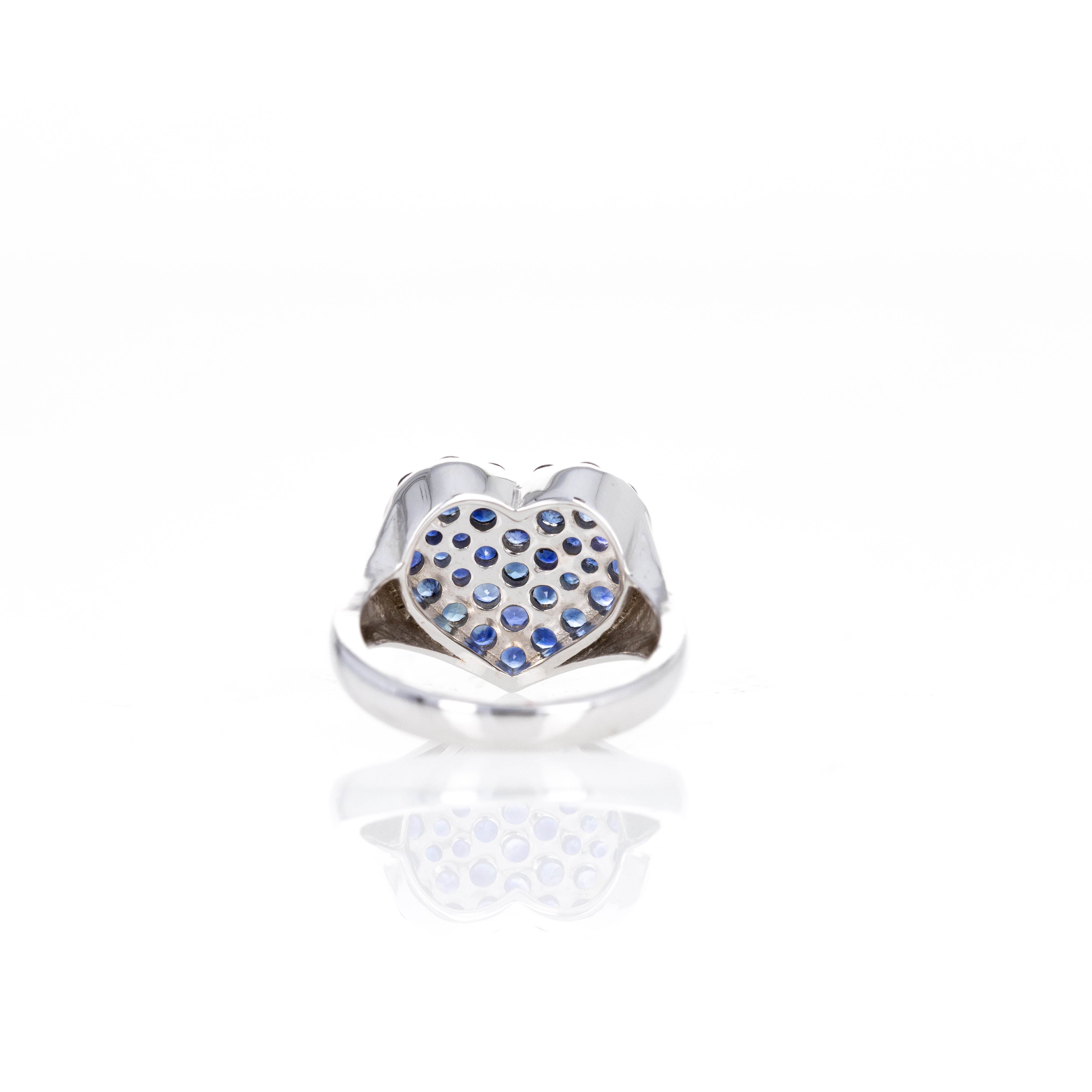 18K White Gold Blue Sapphire Heart Pave Ring - Queen May