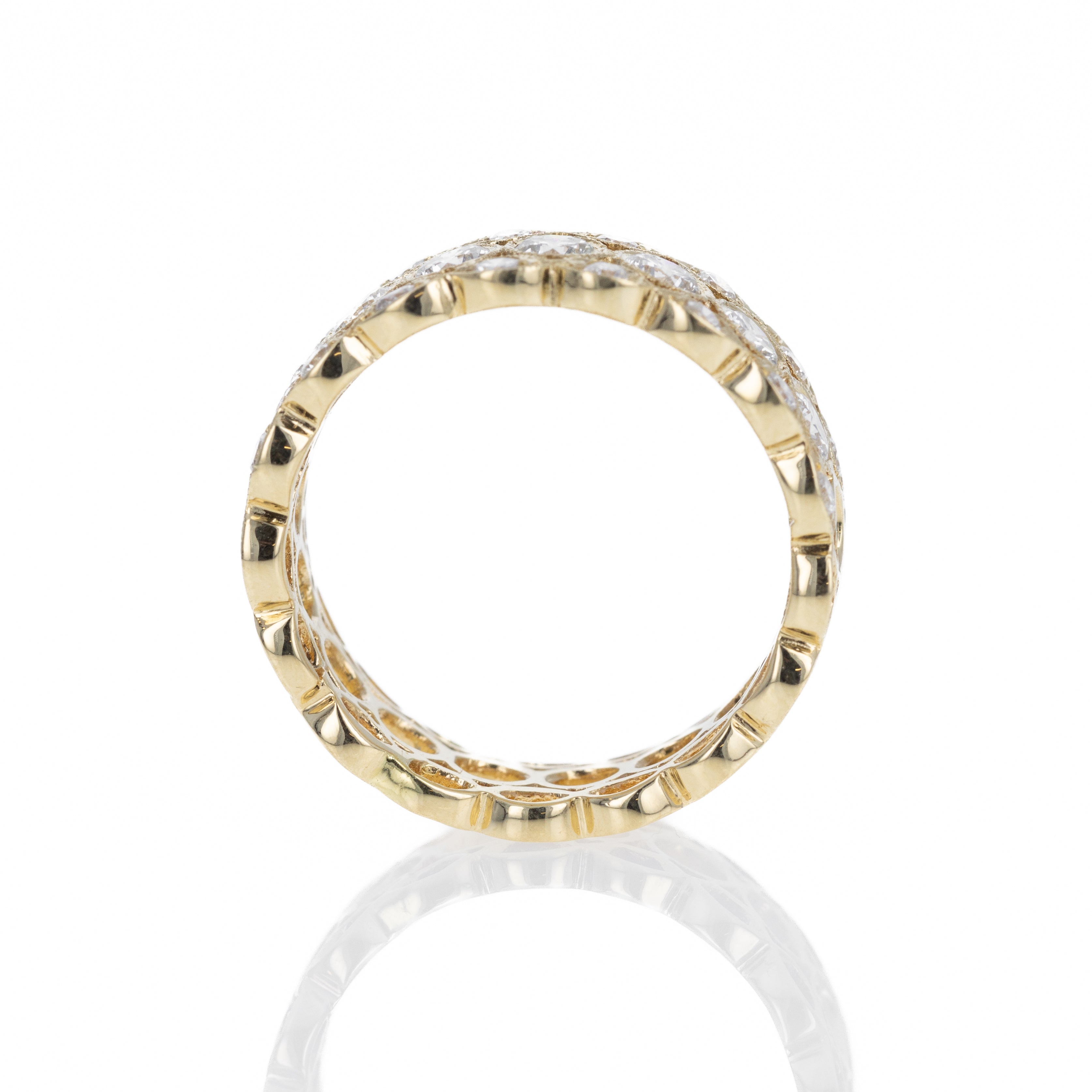 18K Yellow Gold 1.21 Carat Diamond Pave Lattice Milgrain Band - Queen May