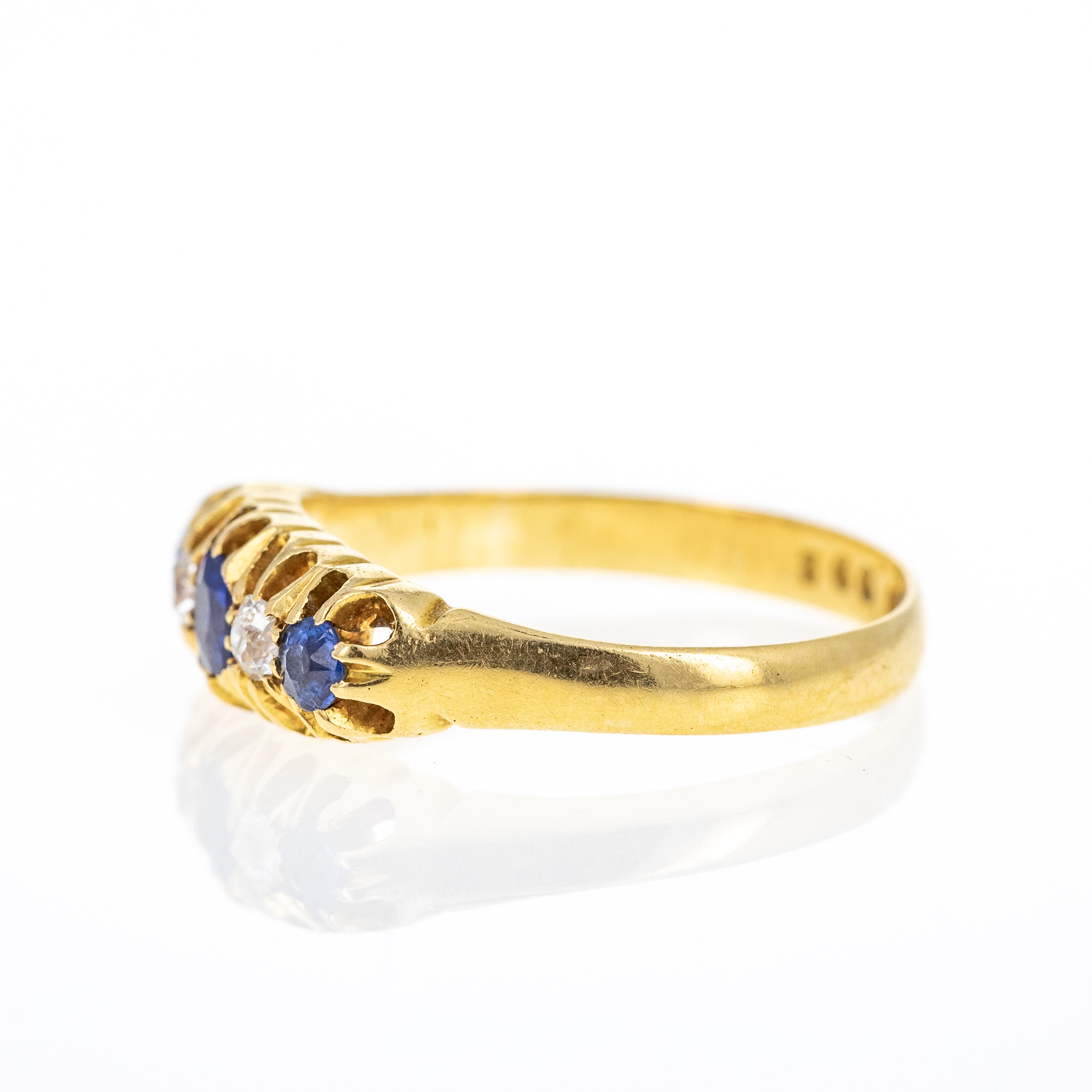 Victorian 18K Yellow Gold 0.35 Carat Sapphire Diamond Five Stone Ring - Queen May