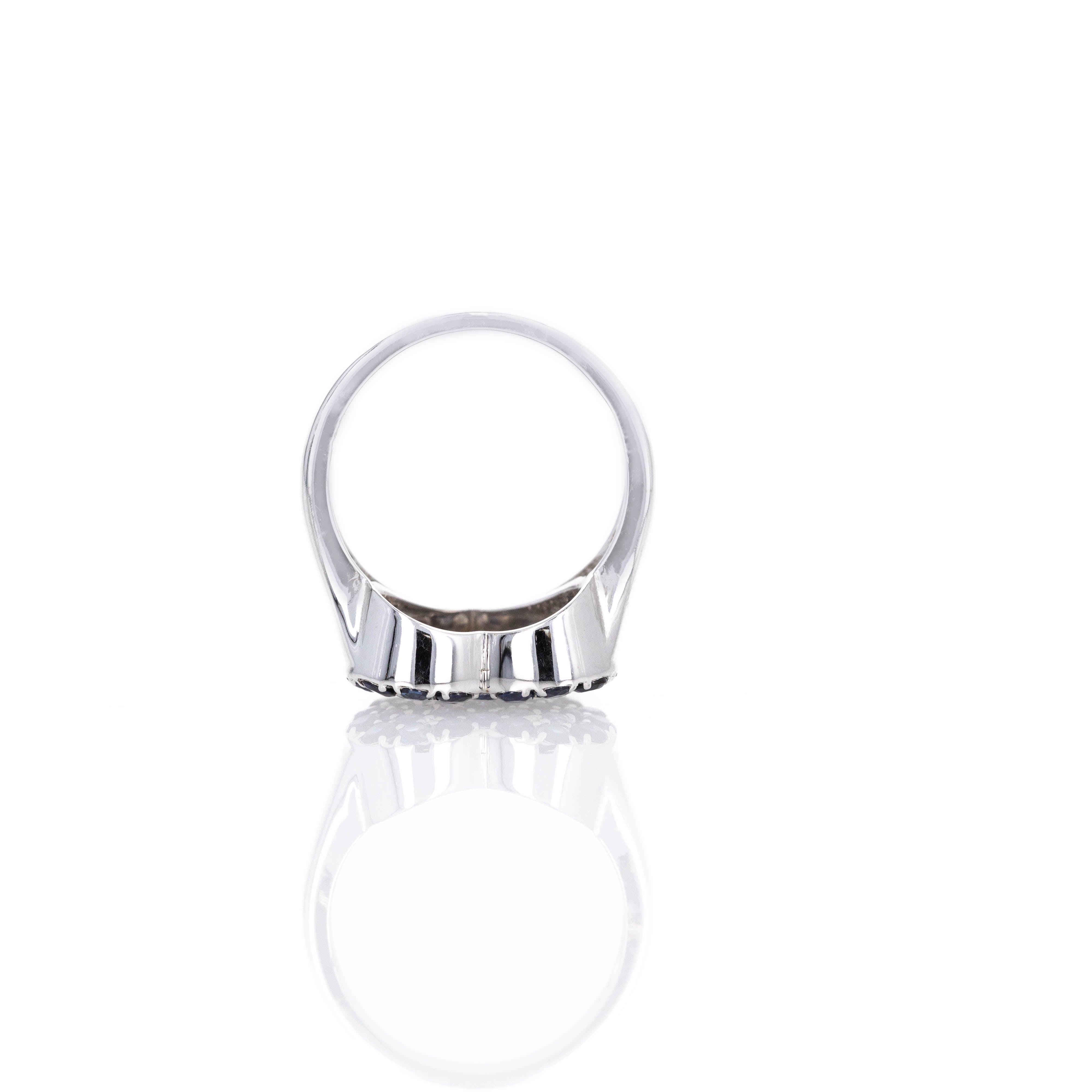 18K White Gold Blue Sapphire Heart Pave Ring - Queen May