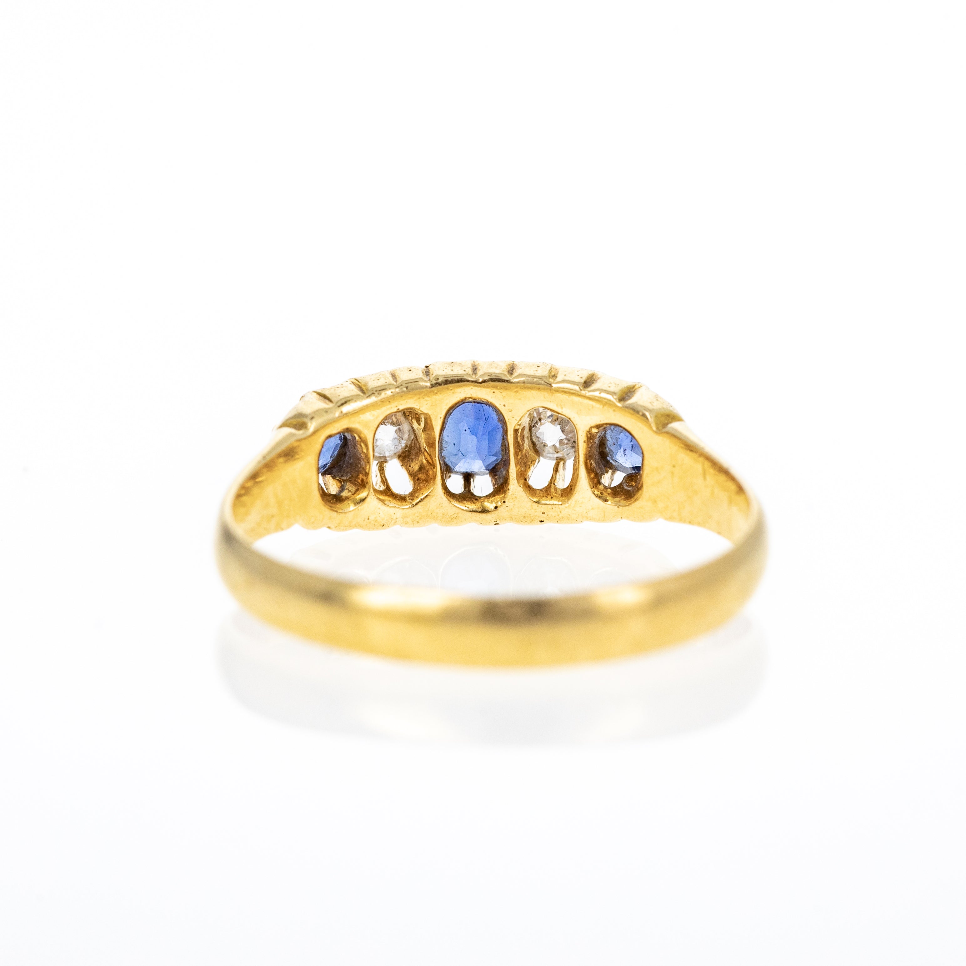 Victorian 18K Yellow Gold 0.35 Carat Sapphire Diamond Five Stone Ring - Queen May