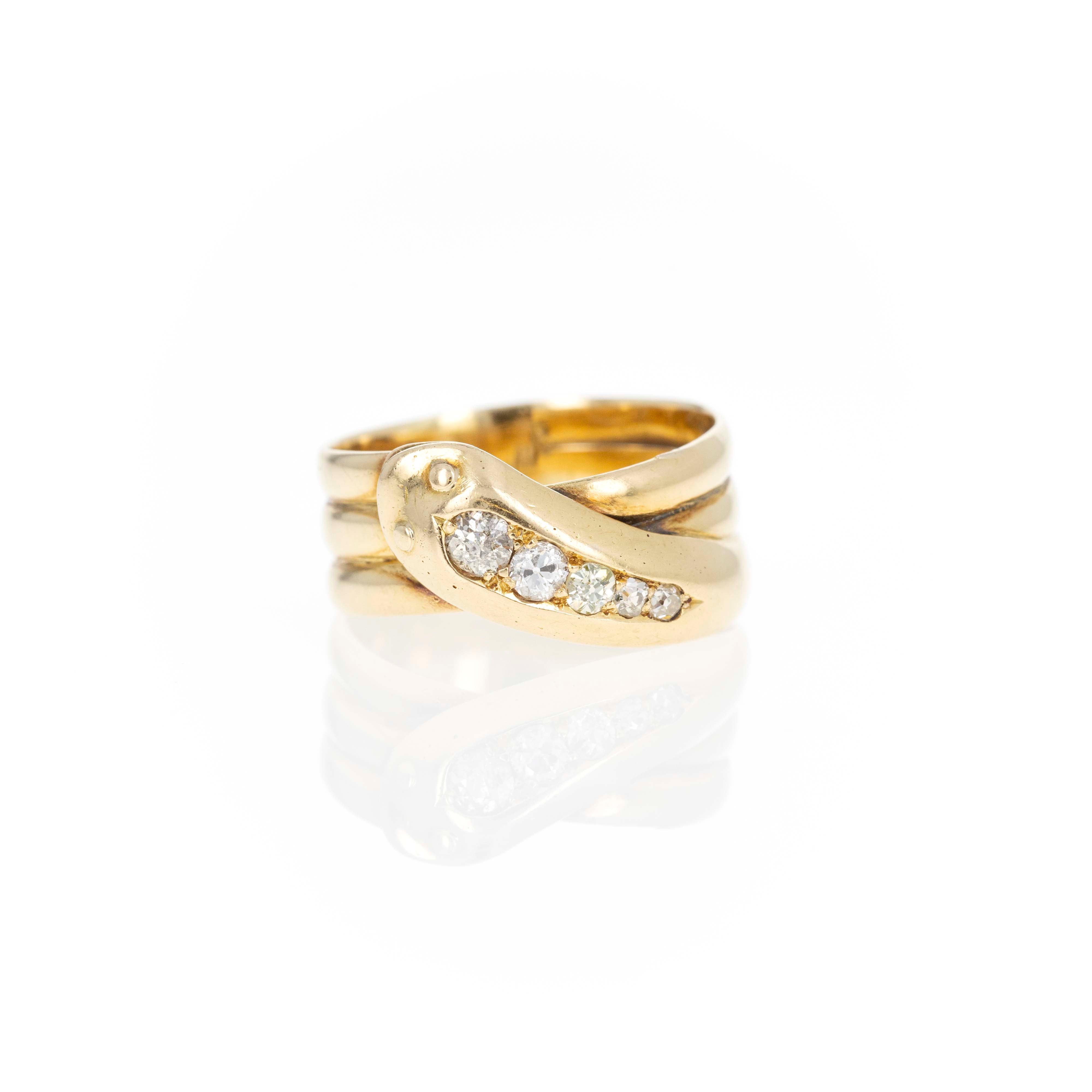 Victorian 18K Yellow Gold Old European Diamond Snake Ring - Queen May