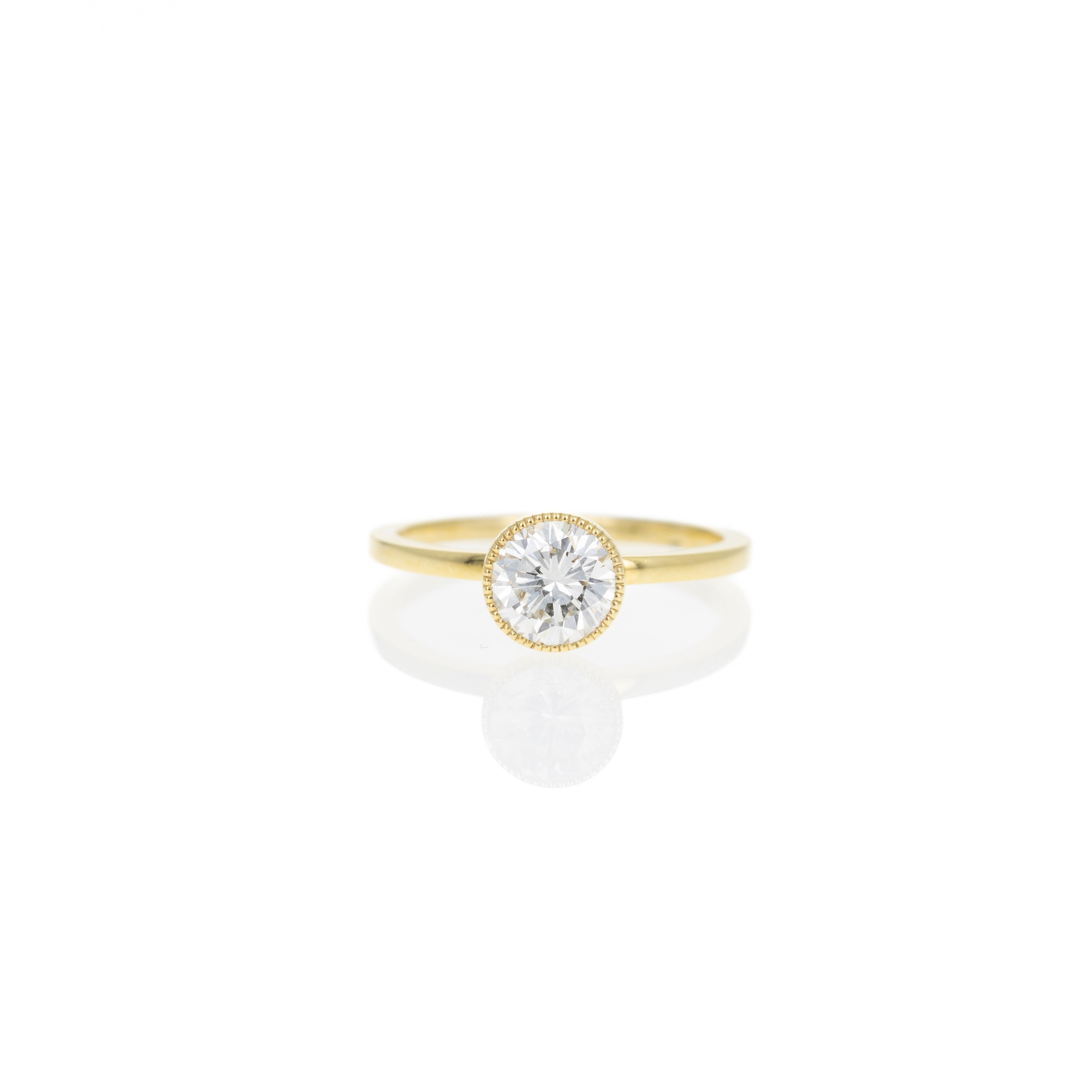 18K Yellow Gold .99 Carat Round Modified Brilliant Diamond Bezel Engagement Ring - Queen May