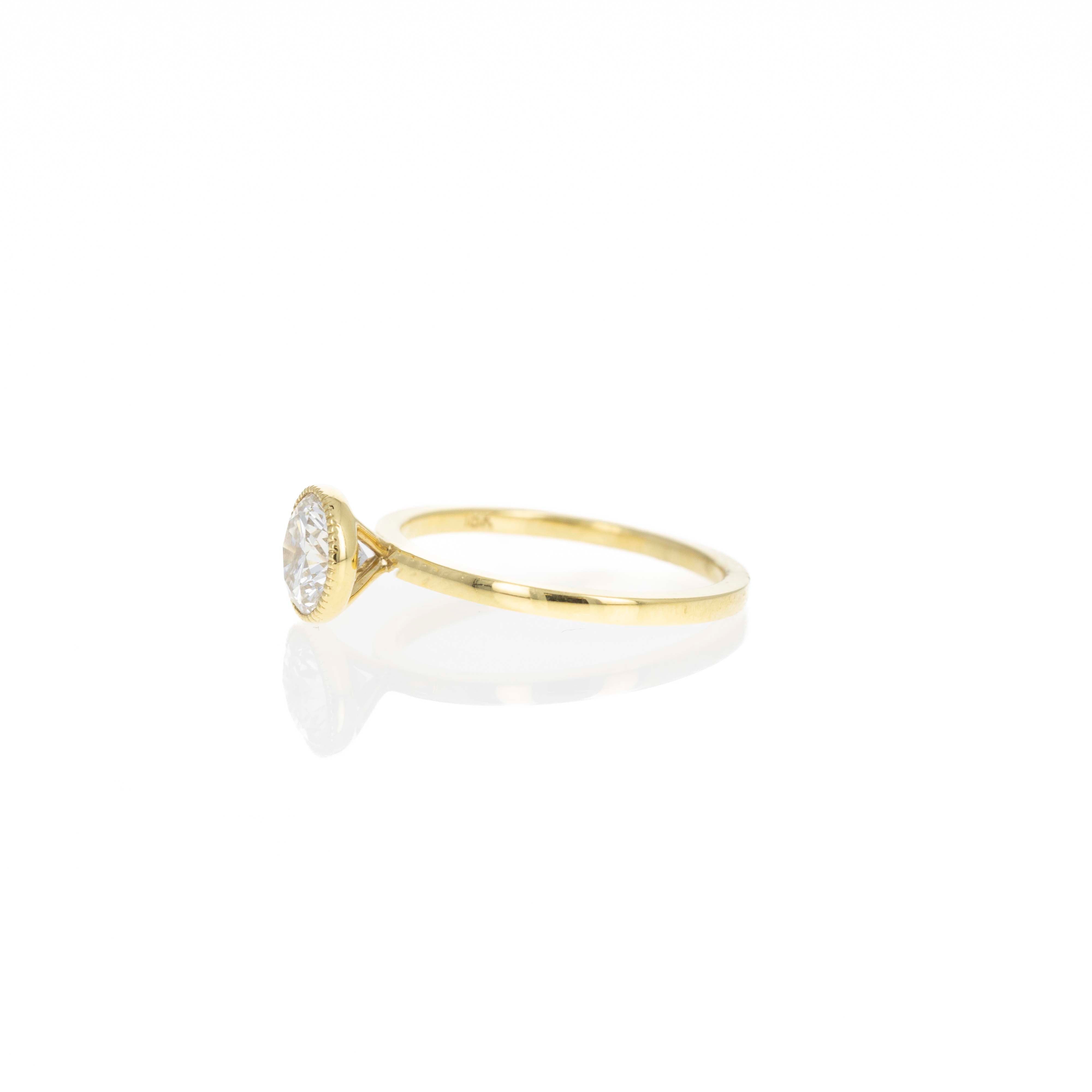 18K Yellow Gold .99 Carat Round Modified Brilliant Diamond Bezel Engagement Ring - Queen May