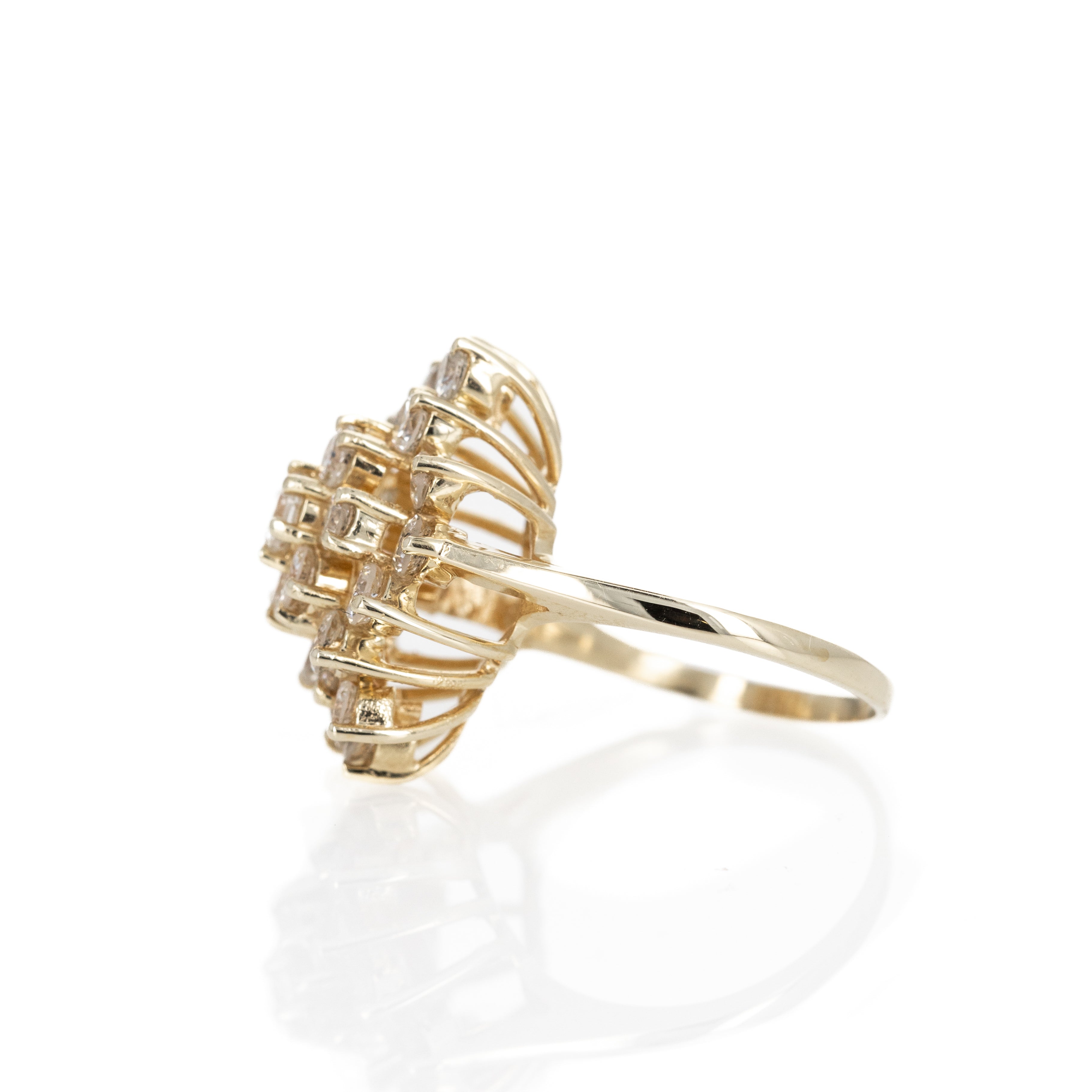 Retro 14K Yellow Gold 1.83 Carat Diamond Waterfall Cluster Ring - Queen May
