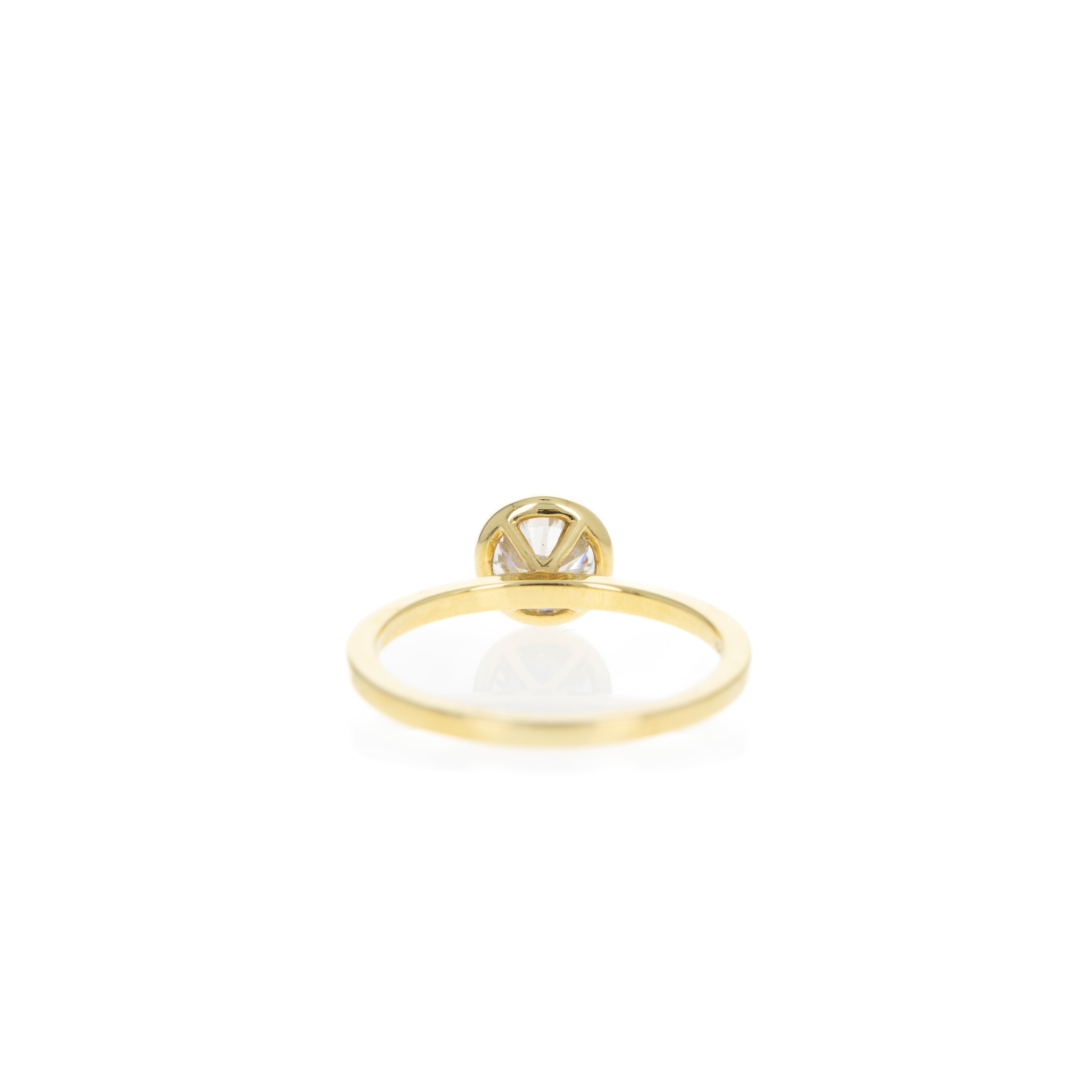 18K Yellow Gold .99 Carat Round Modified Brilliant Diamond Bezel Engagement Ring - Queen May