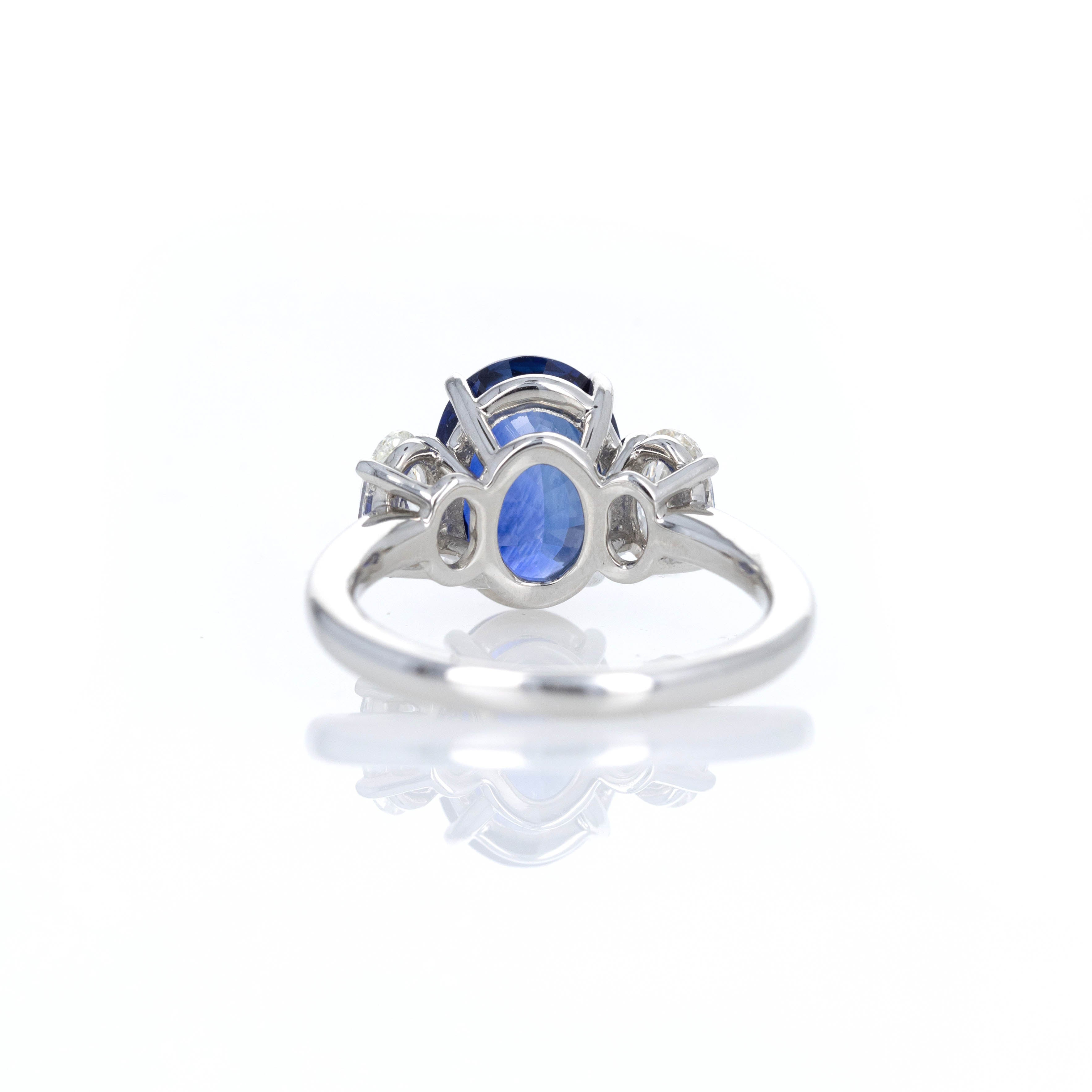 Platinum 5.12 Carat Oval Natural Sapphire Oval Diamond Three Stone Ring - Queen May