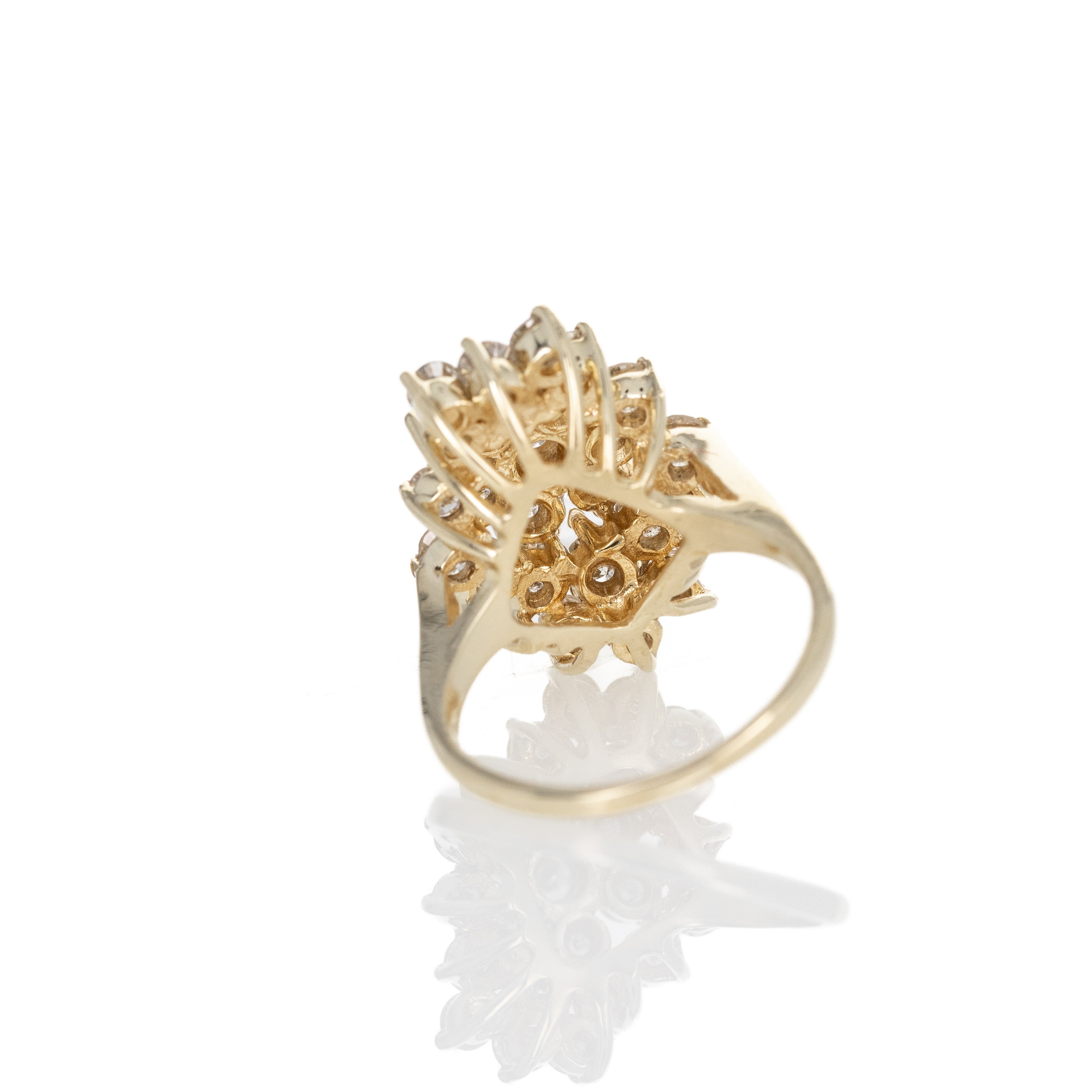 Retro 14K Yellow Gold 1.83 Carat Diamond Waterfall Cluster Ring - Queen May