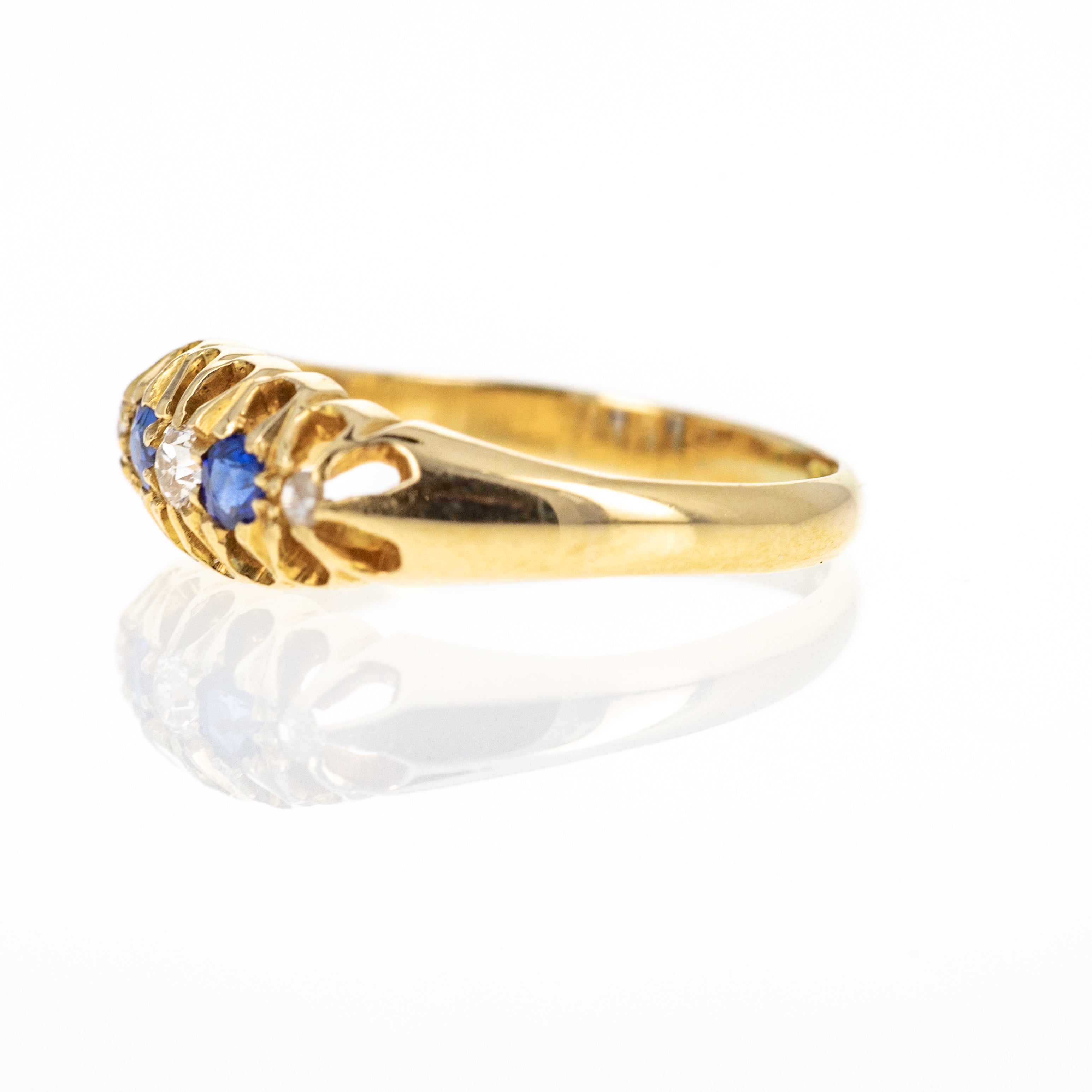 Victorian 18K Yellow Gold English 0.10 Carat Sapphire Diamond Ring - Queen May