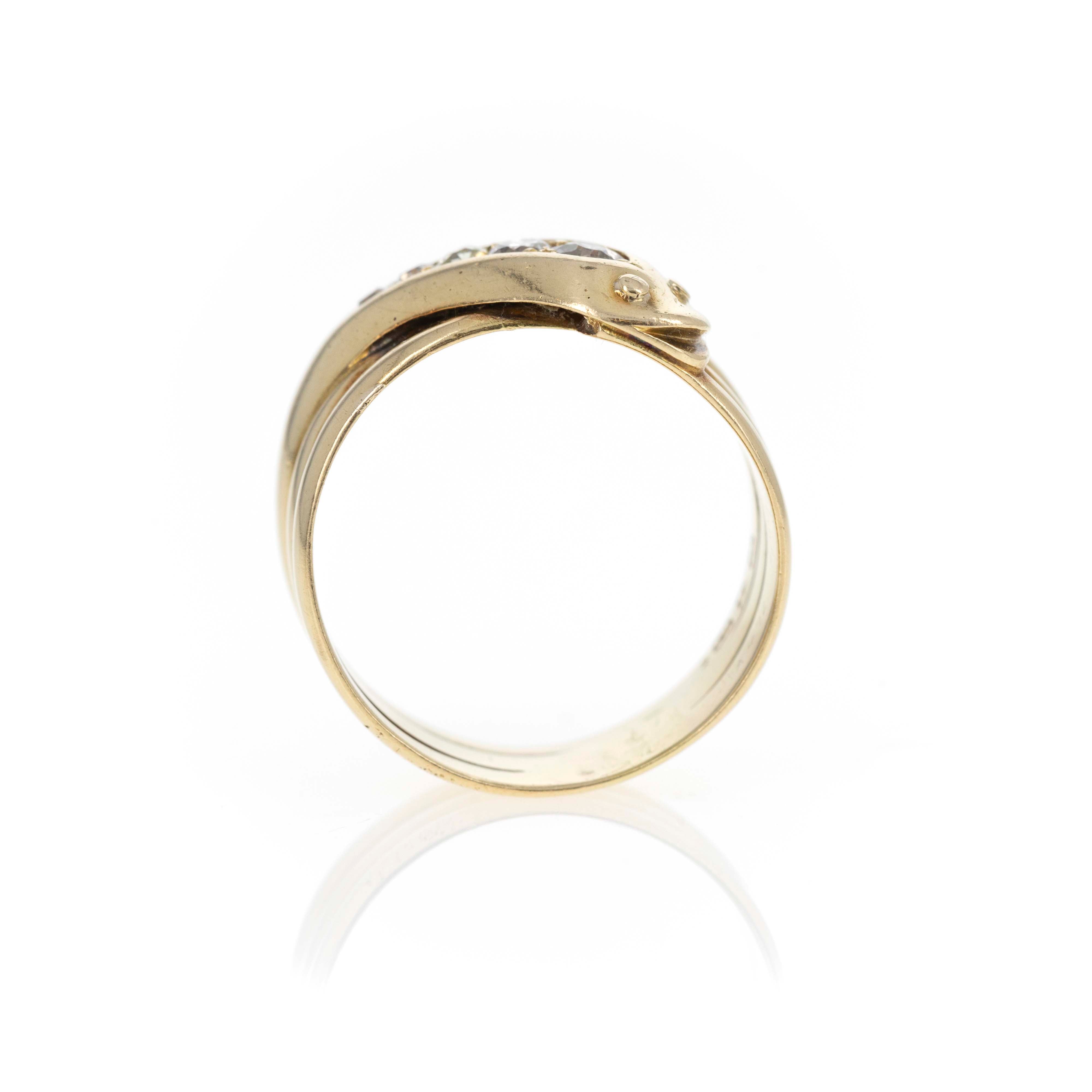 Victorian 18K Yellow Gold Old European Diamond Snake Ring - Queen May