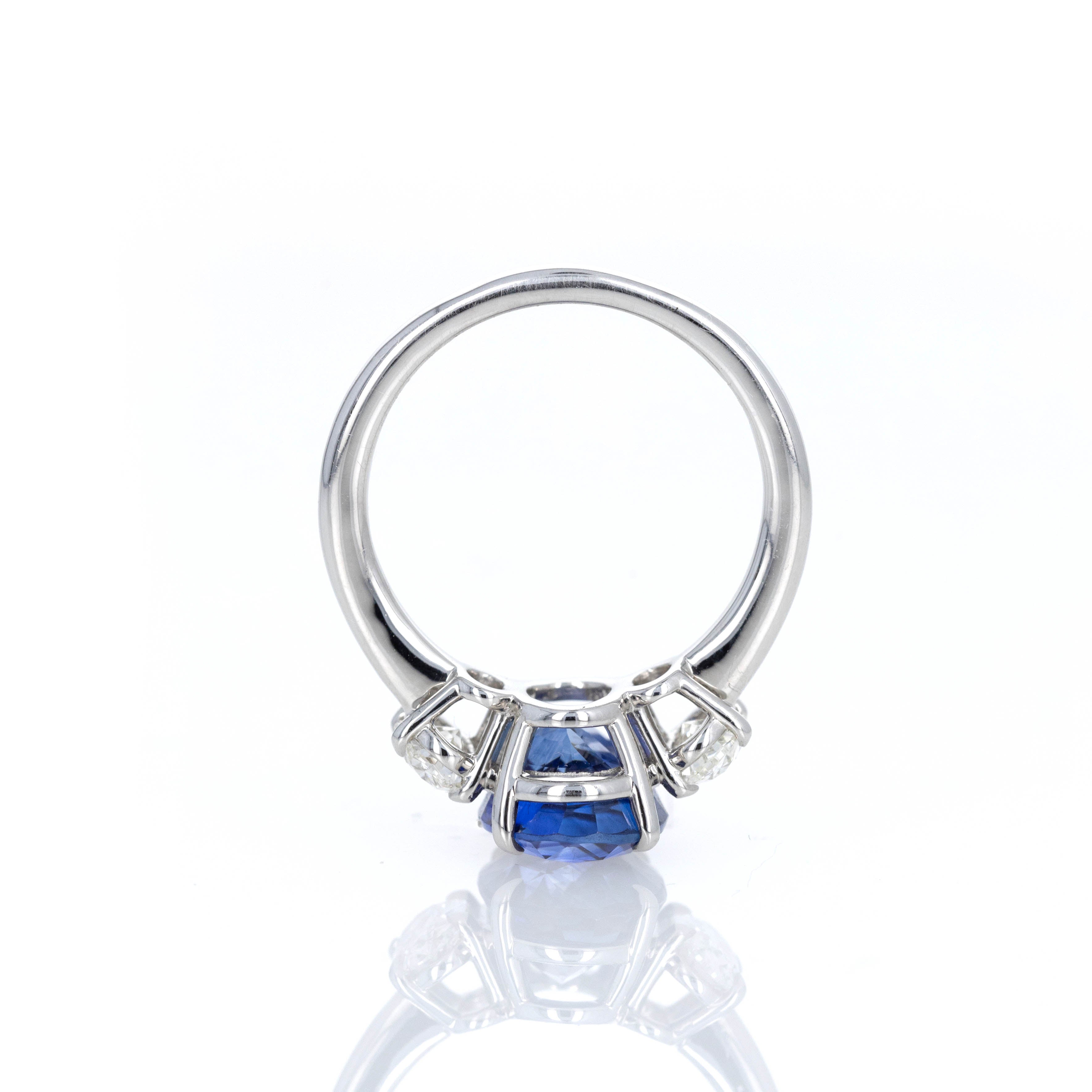 Platinum 5.12 Carat Oval Natural Sapphire Oval Diamond Three Stone Ring - Queen May