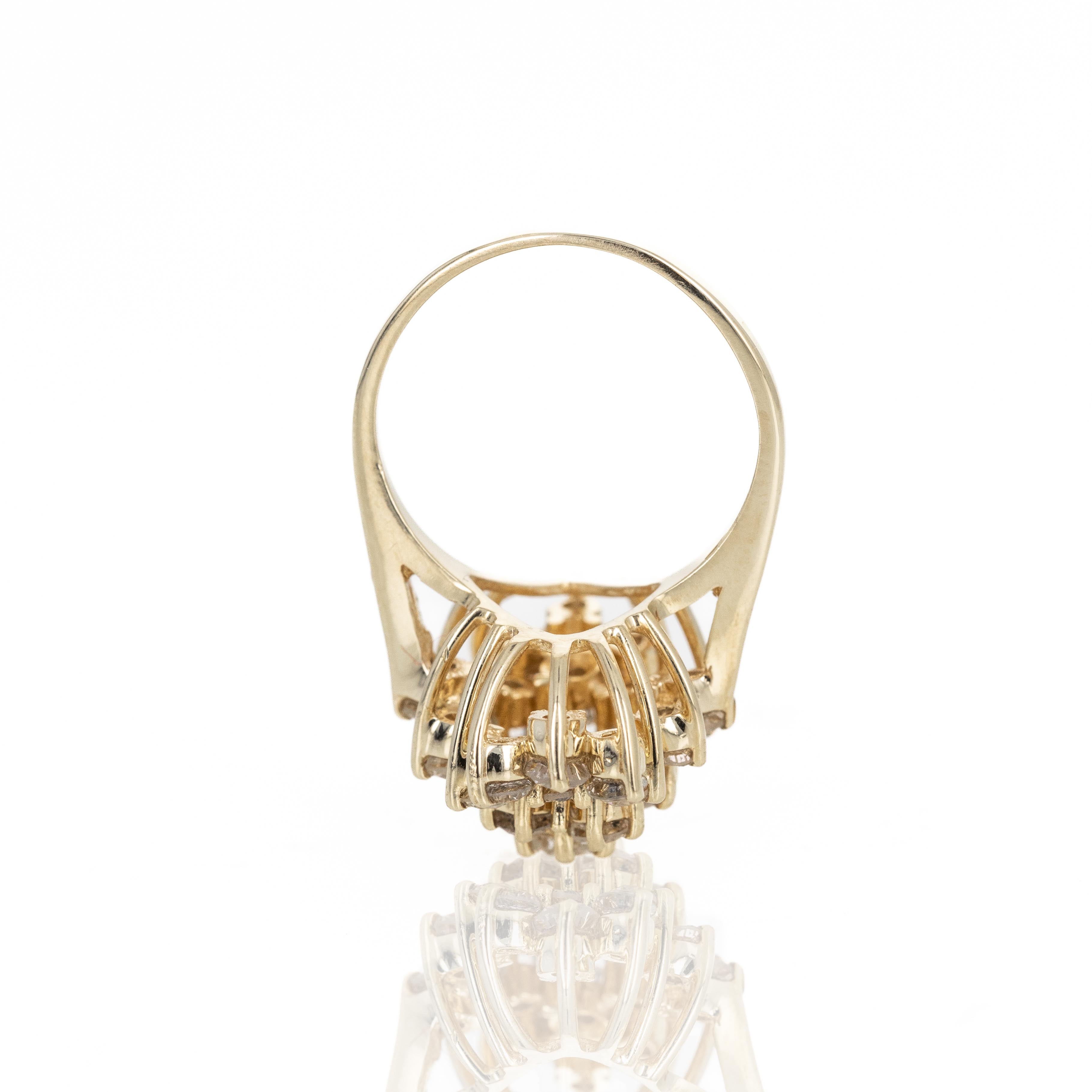 Retro 14K Yellow Gold 1.83 Carat Diamond Waterfall Cluster Ring - Queen May