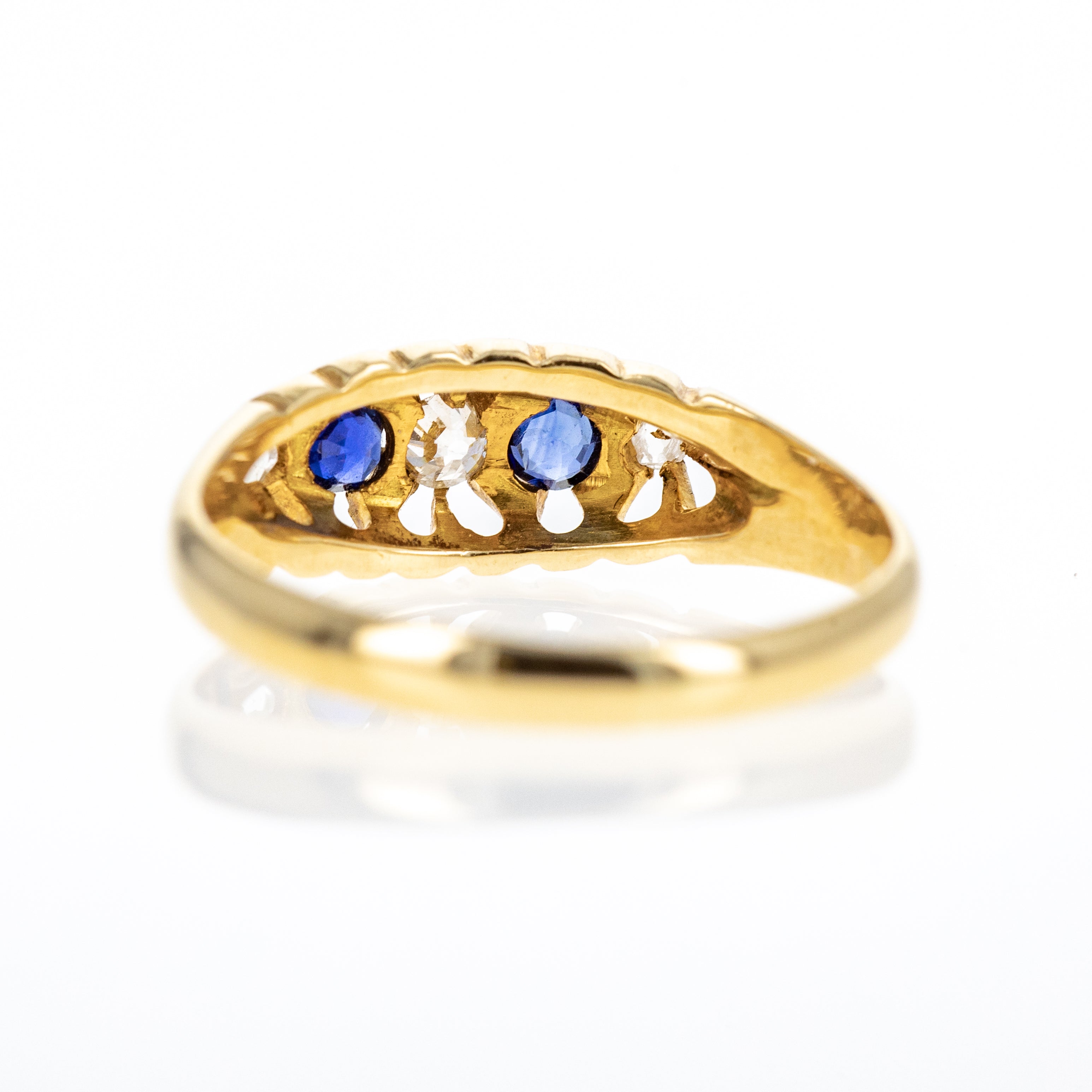 Victorian 18K Yellow Gold English 0.10 Carat Sapphire Diamond Ring - Queen May