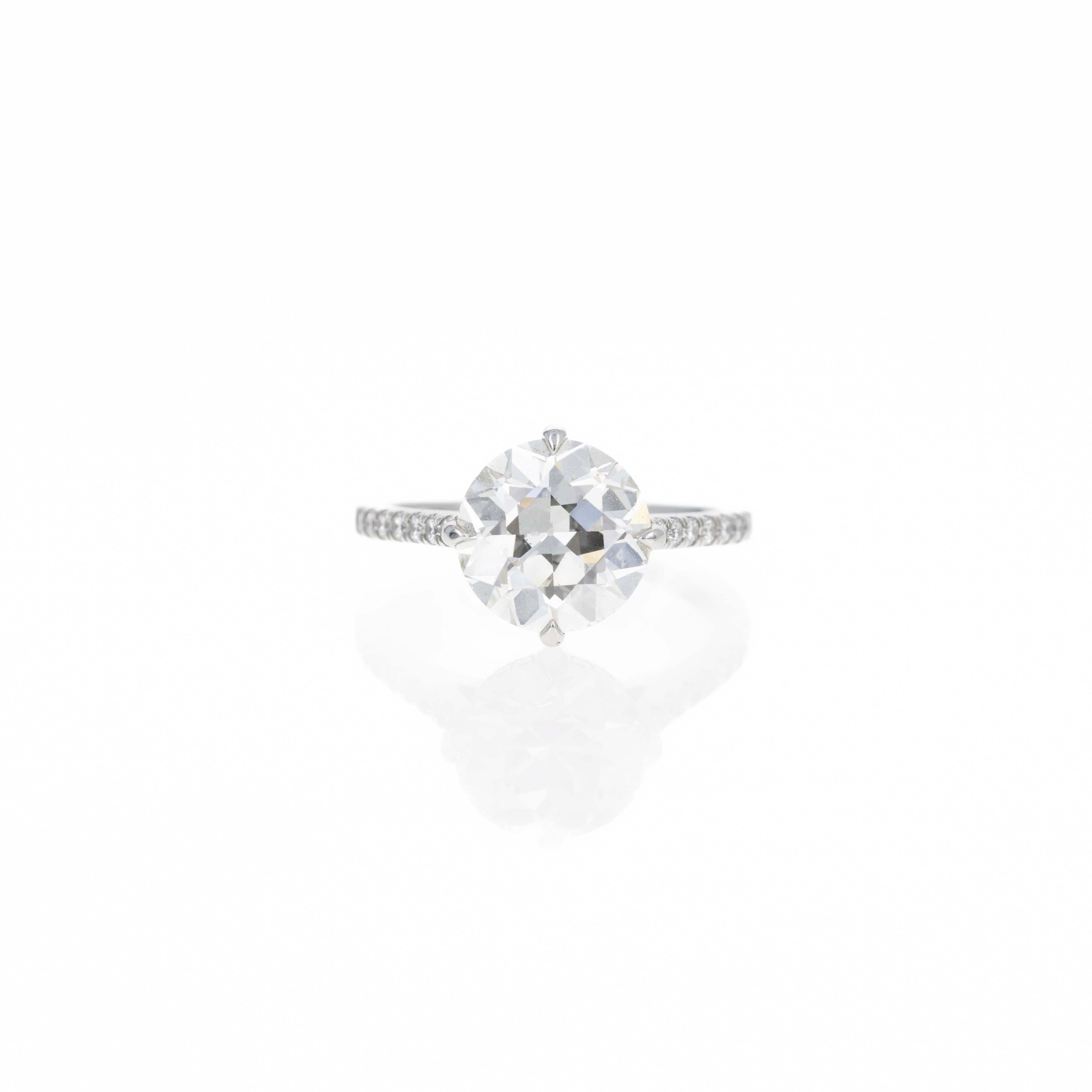 Platinum 3.66 Carat Old European Cut Diamond Hidden Halo Engagement Ring - Queen May