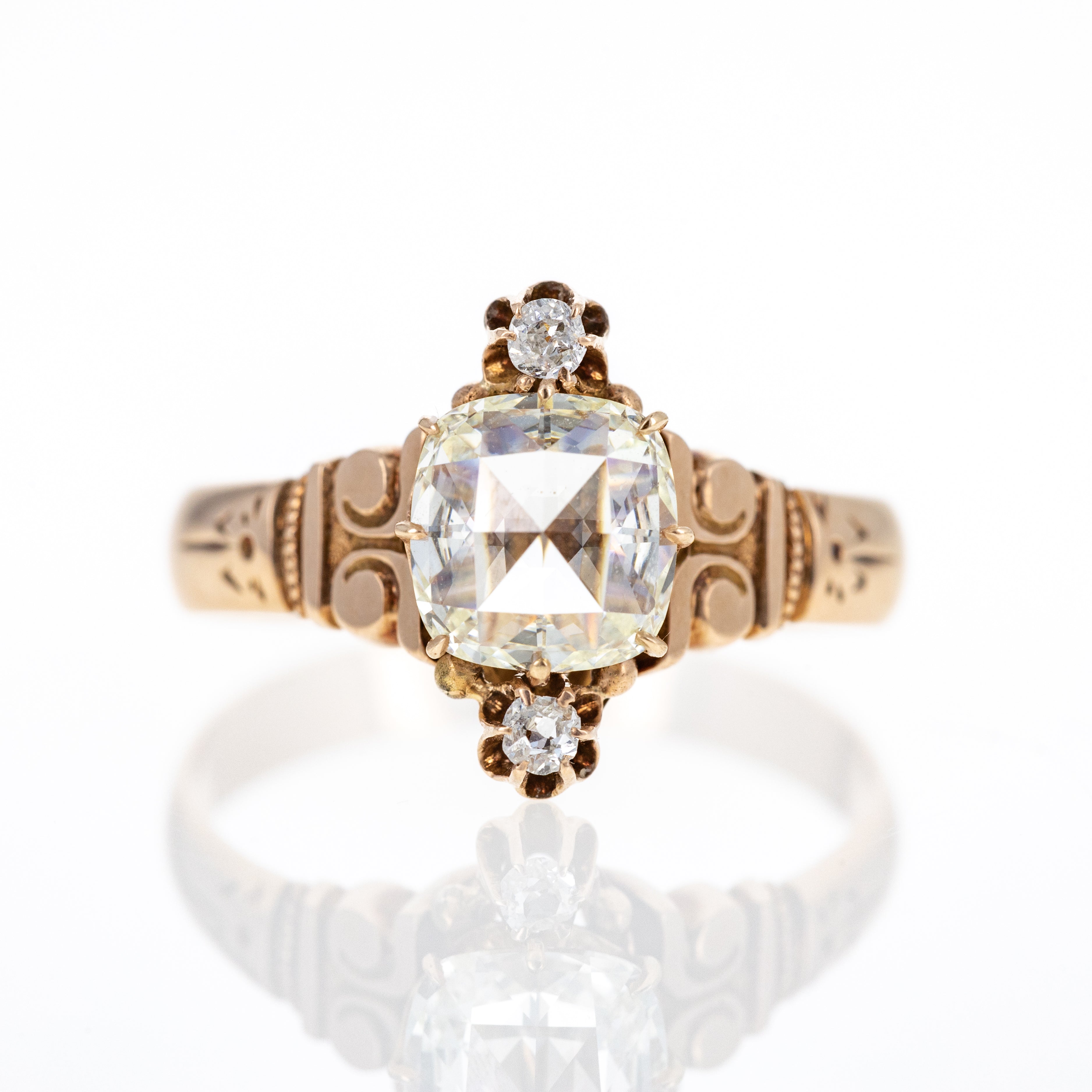 Victorian 10K Rose Gold 1.01 Carat Antique Cushion Rose Cut Diamond Ring - Queen May