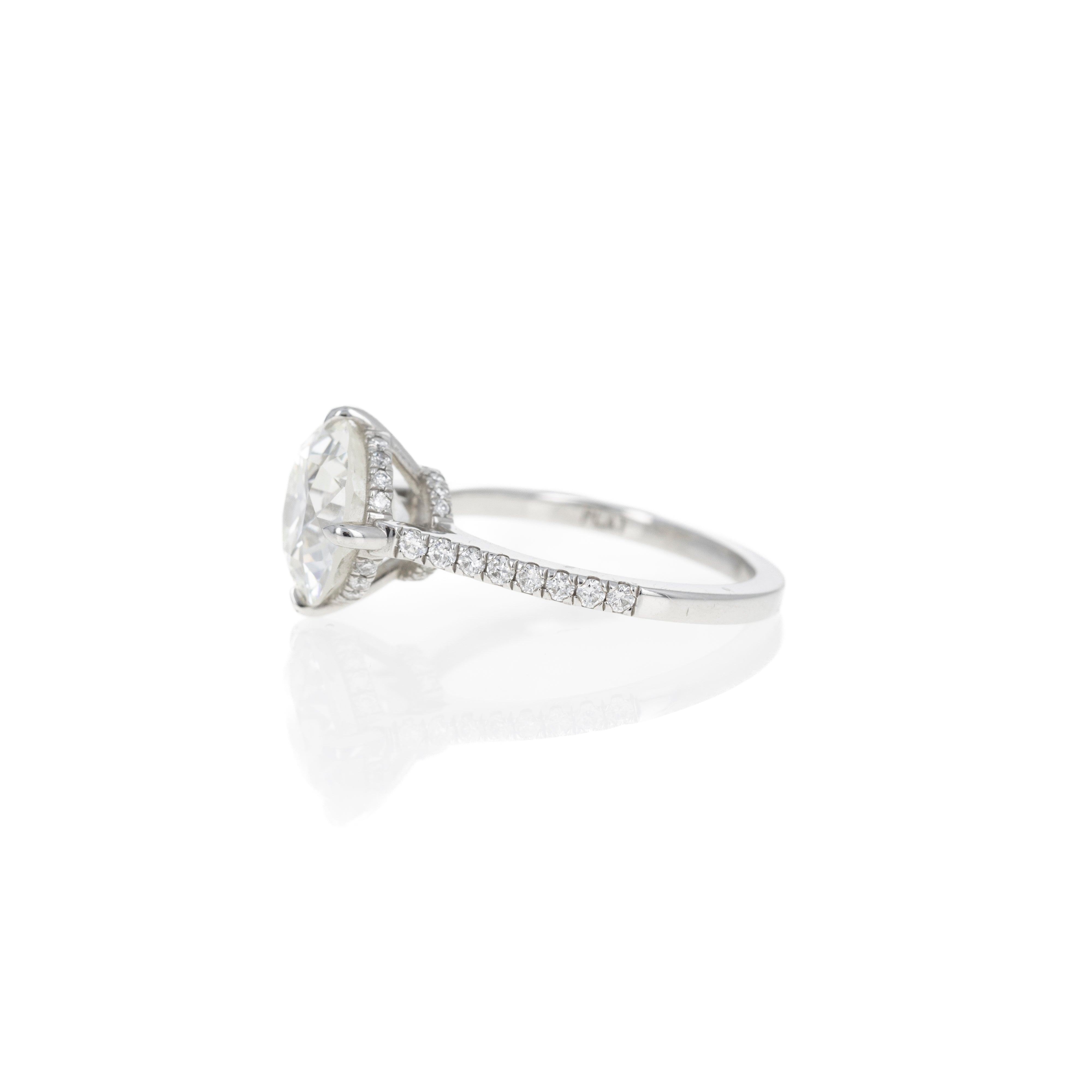 Platinum 3.66 Carat Old European Cut Diamond Hidden Halo Engagement Ring - Queen May