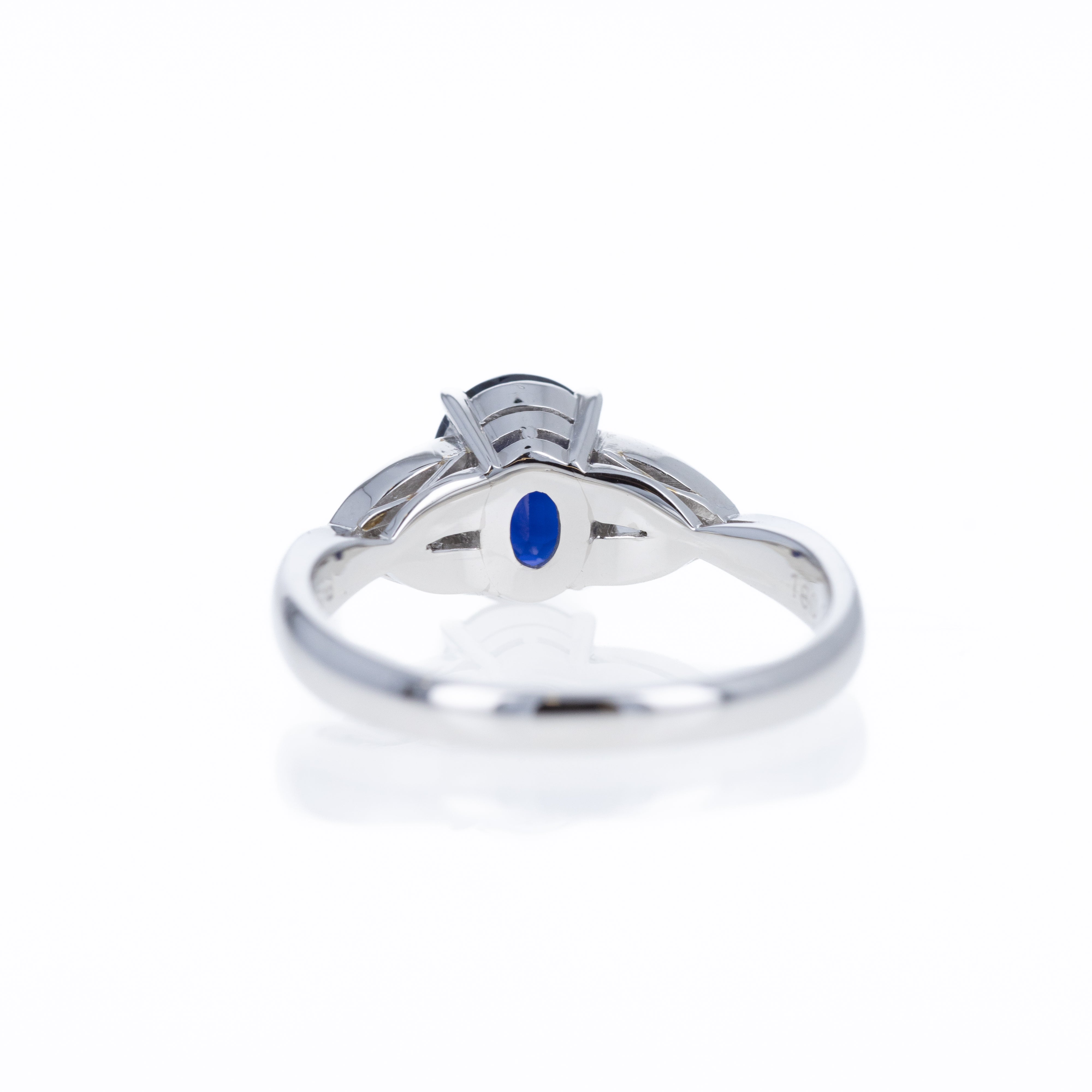 Platinum 1.8 Carat Sapphire Diamond Three Stone Ring - Queen May