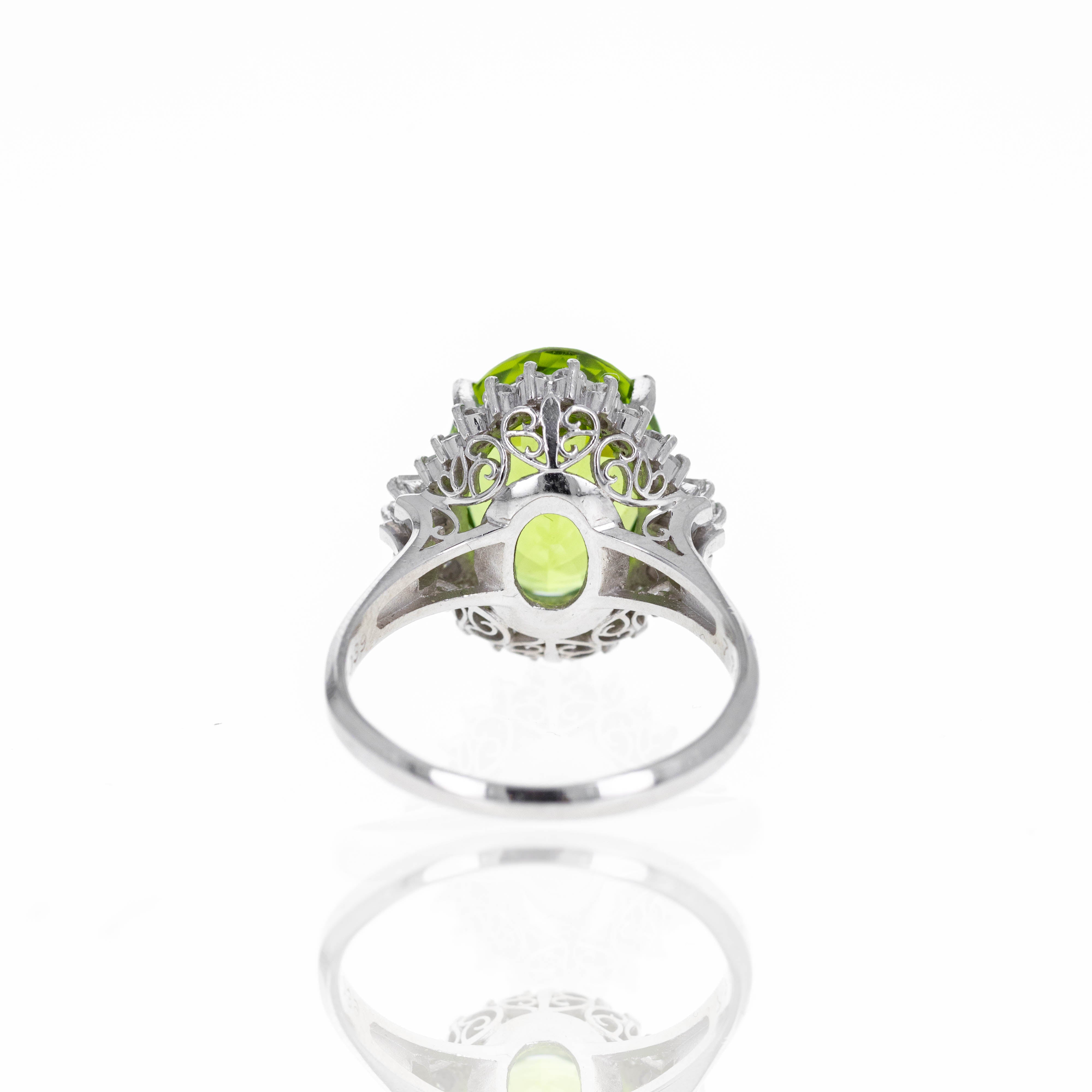 Platinum 7.78 Carat Peridot Diamond Halo Ring - Queen May