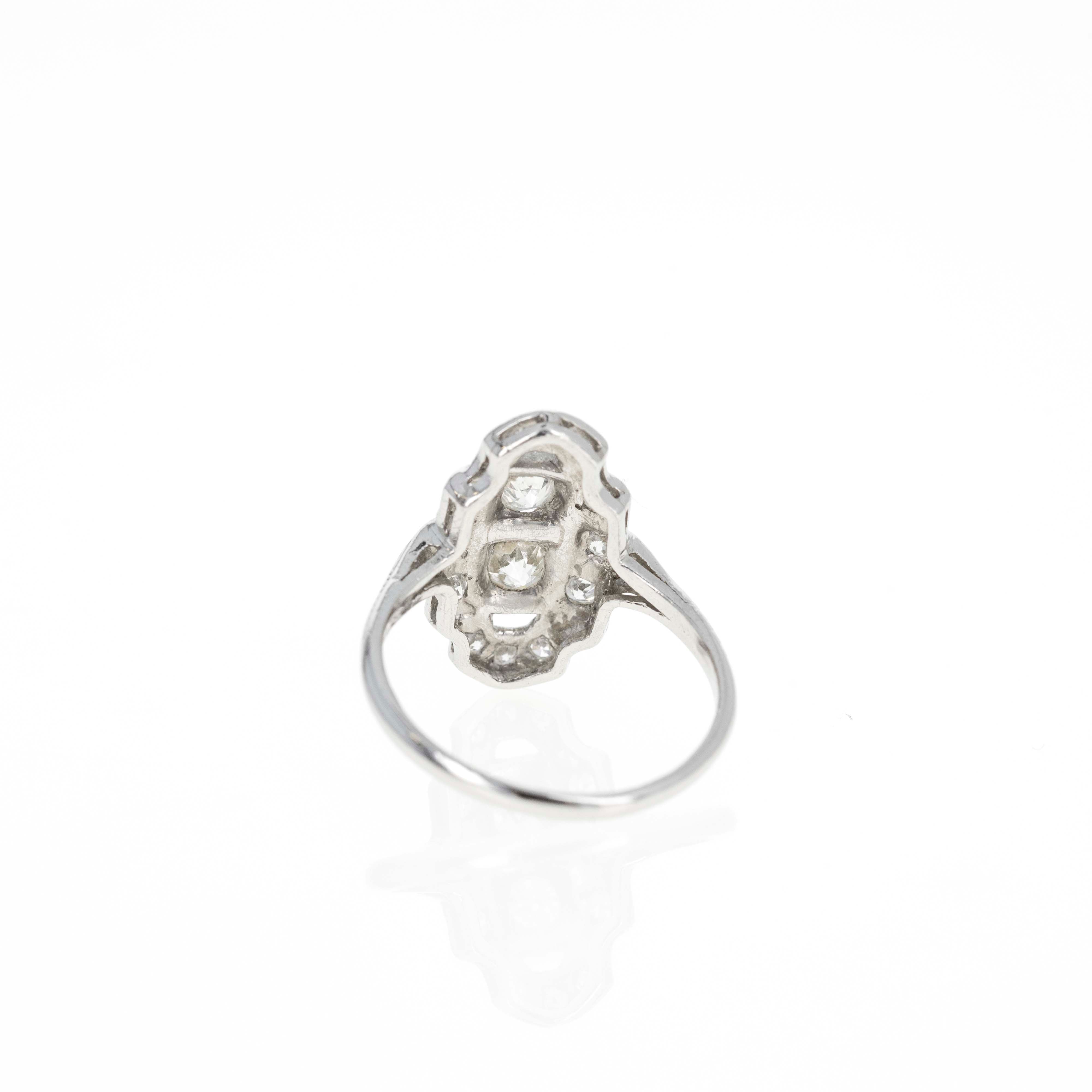 Art Deco Platinum 0.50 Carat Old European Diamond Shield Ring - Queen May