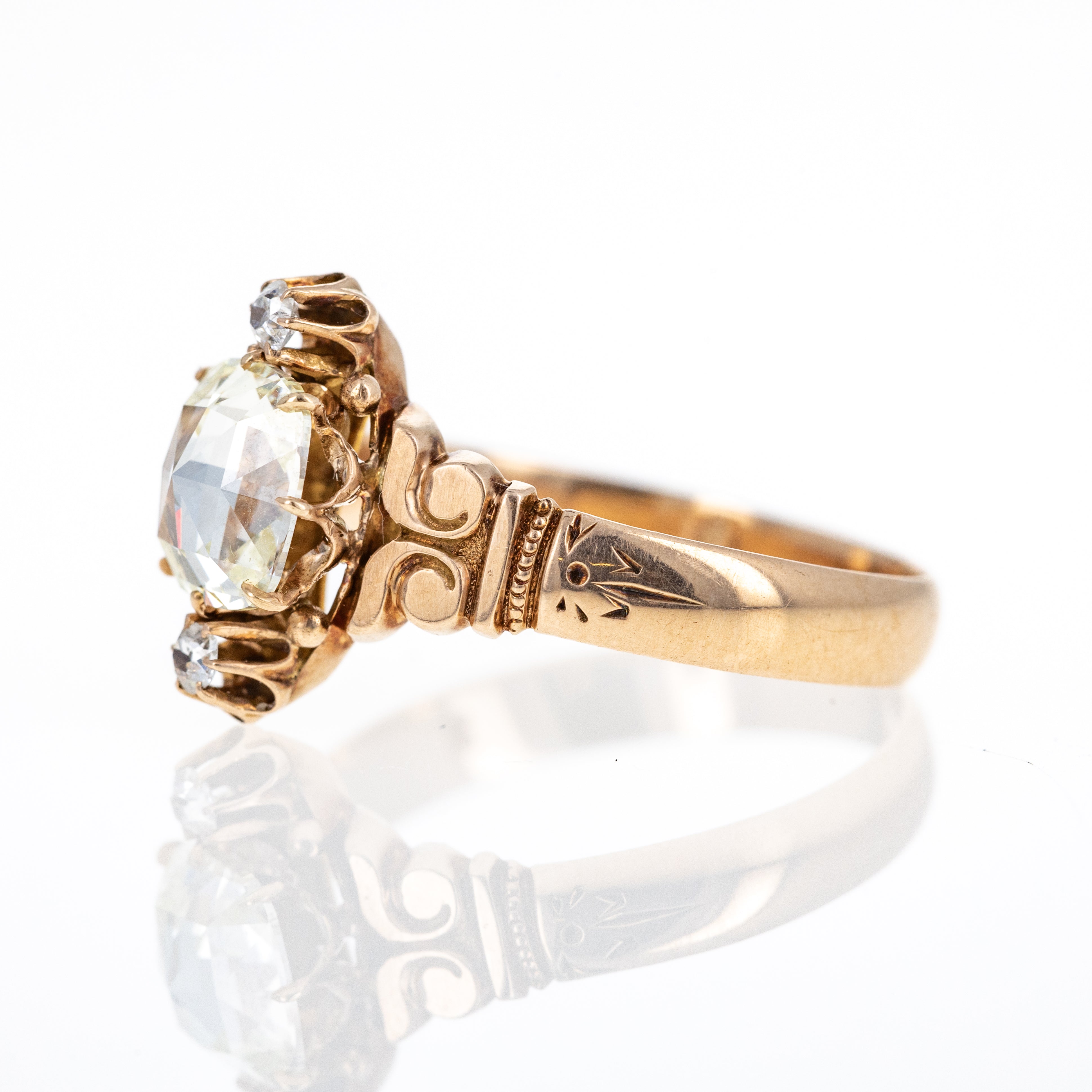Victorian 10K Rose Gold 1.01 Carat Antique Cushion Rose Cut Diamond Ring - Queen May