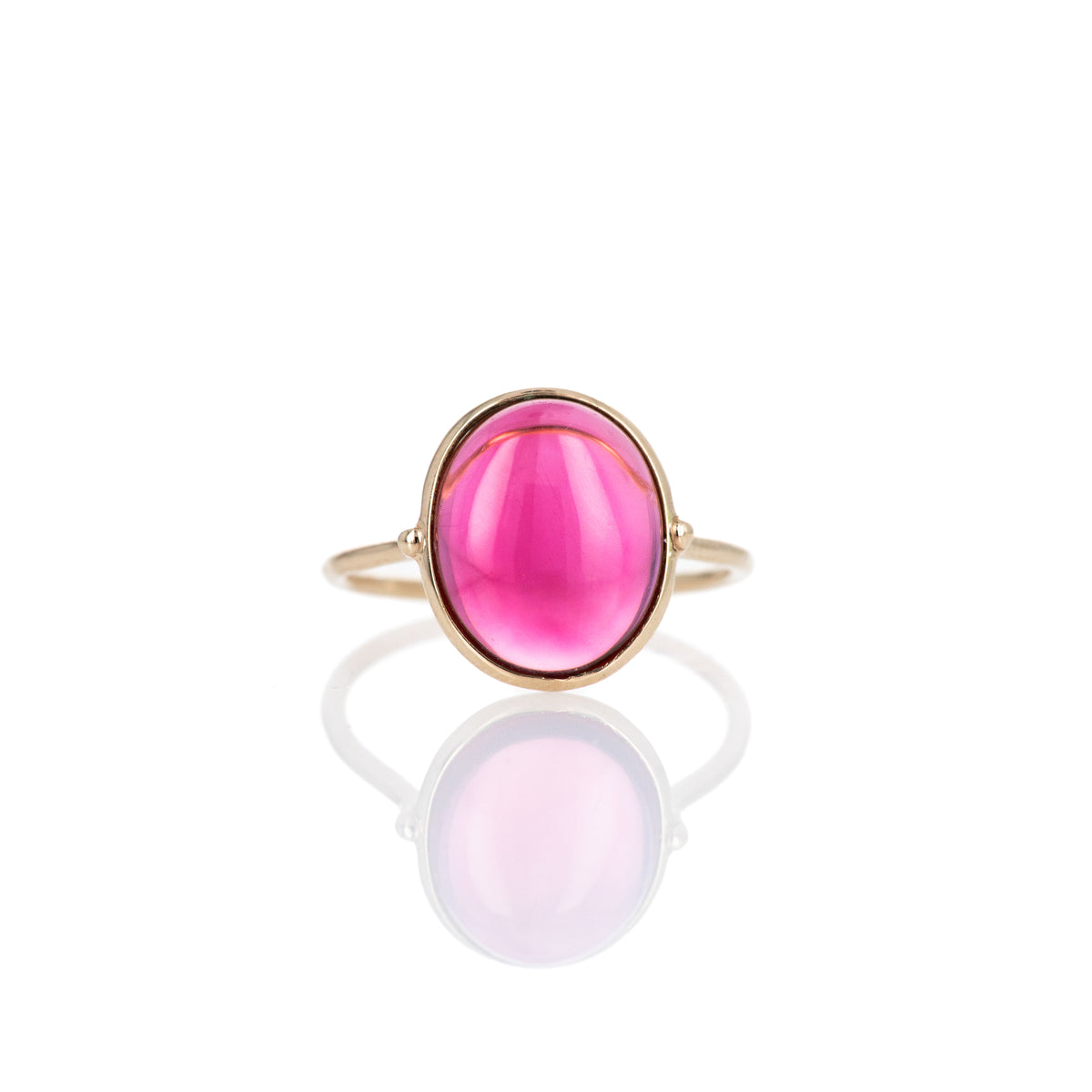 14K Yellow Gold 4.90 Carats Cabochon Pink Tourmaline Bezel Ring - Queen May