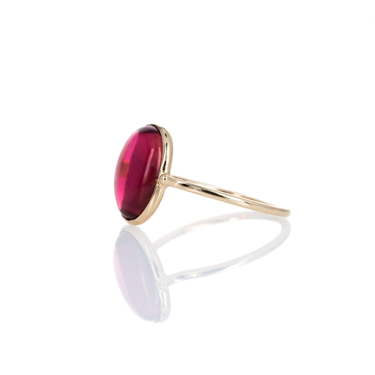 14K Yellow Gold 4.90 Carats Cabochon Pink Tourmaline Bezel Ring - Queen May