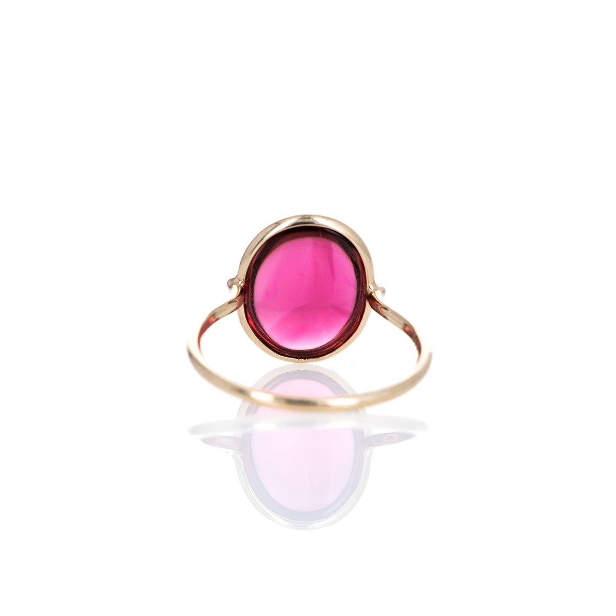 14K Yellow Gold 4.90 Carats Cabochon Pink Tourmaline Bezel Ring - Queen May